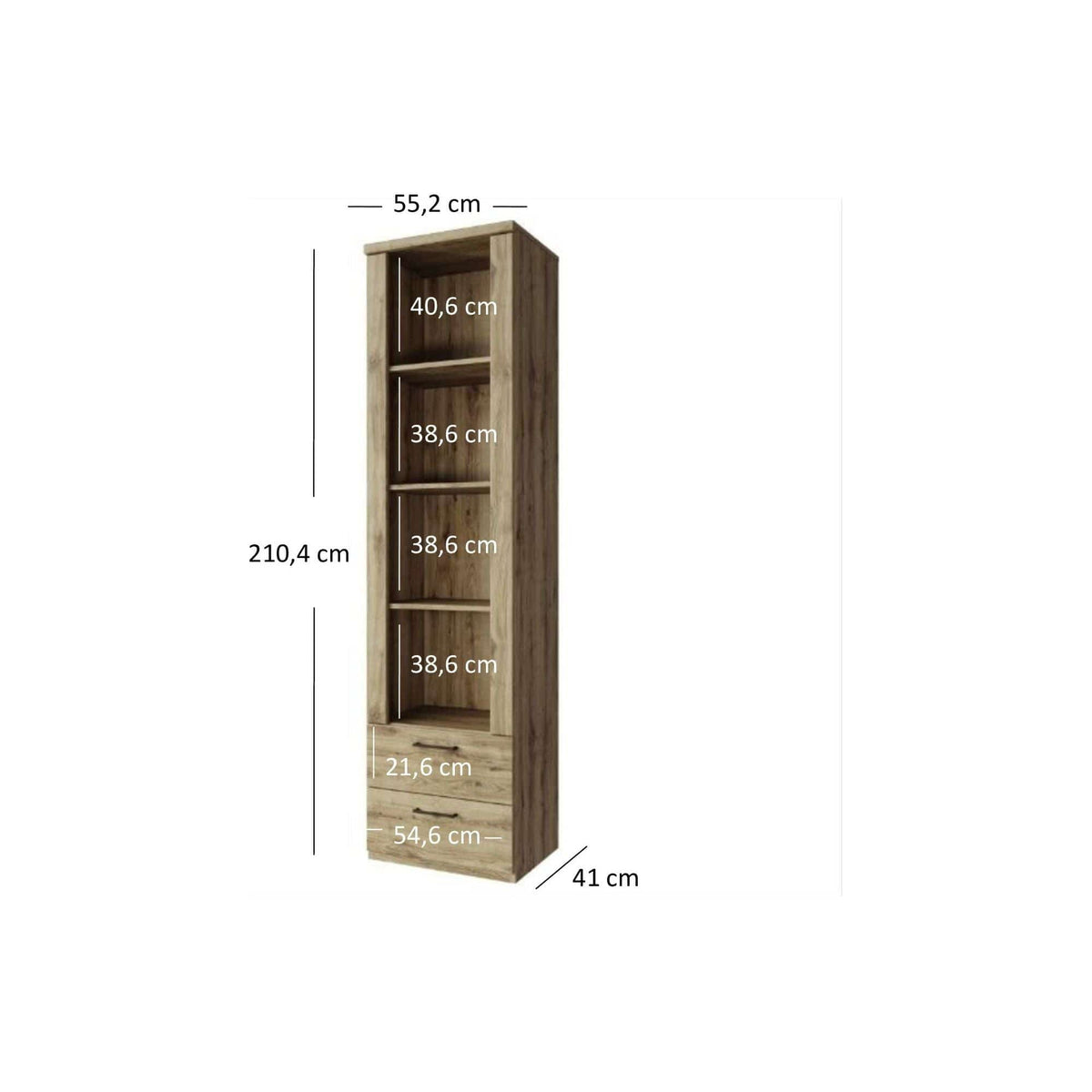Biblioteca DOORSET, stejar navarra, PAL laminat, 55x41x210 cm