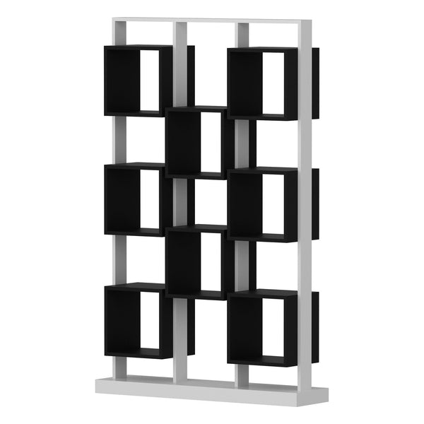 Biblioteca EDGE, alb/negru, PAL melaminat, 120x30x188 cm