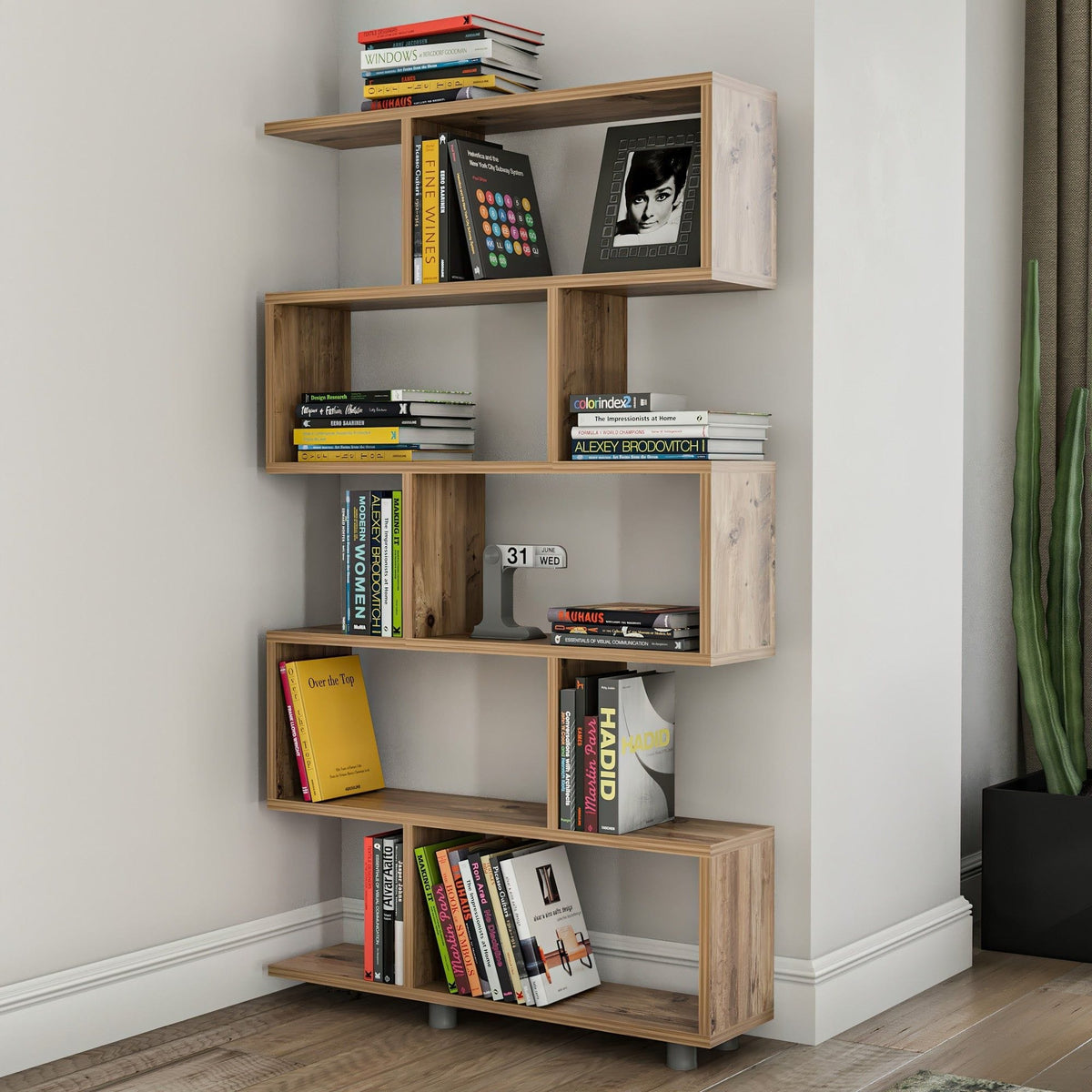 Biblioteca ELIF, pin, PAL melaminat, 90x20x156 cm