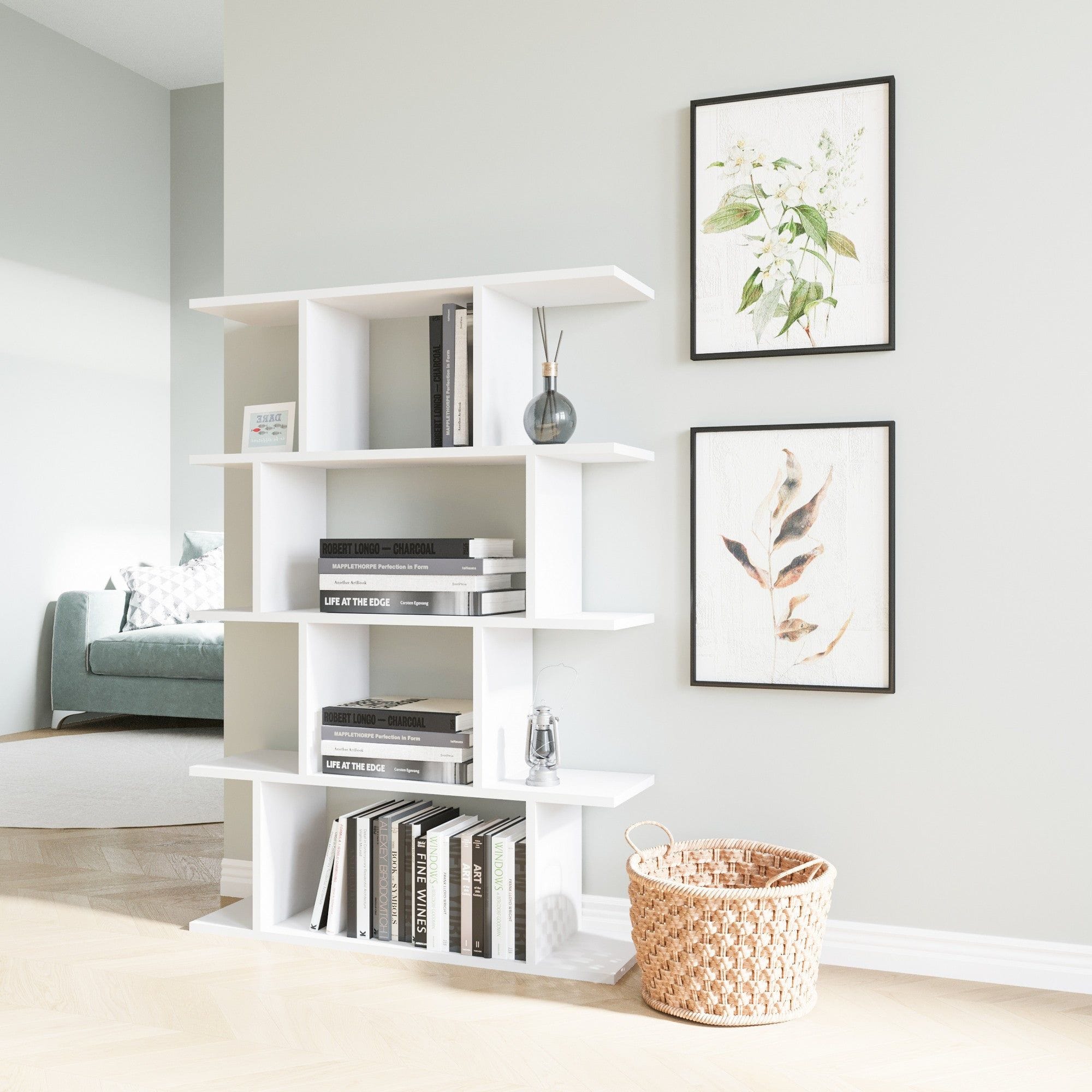 Biblioteca HARMON, alb, PAL melaminat, 90x25x127 cm