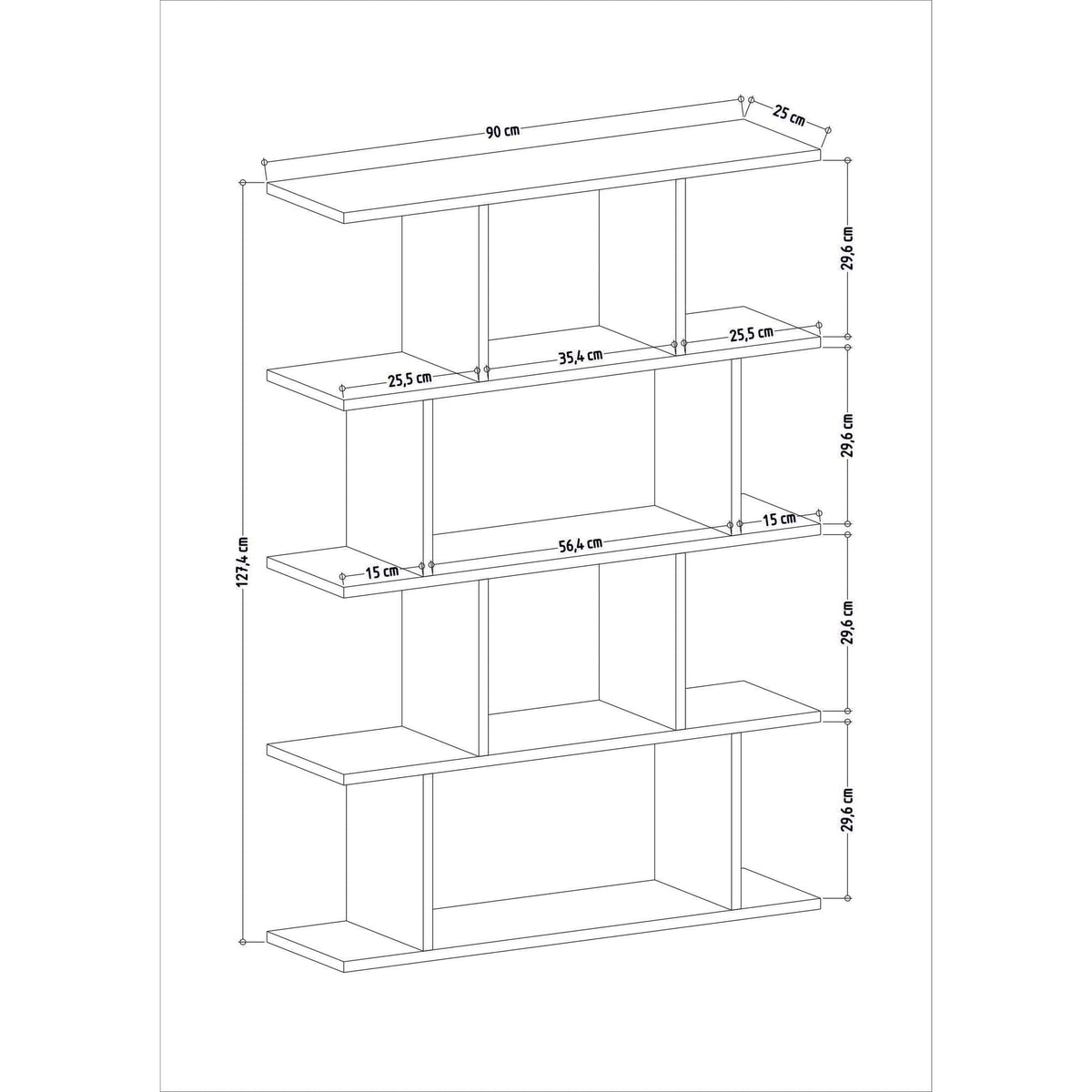 Biblioteca HARMON, alb, PAL melaminat, 90x25x127 cm