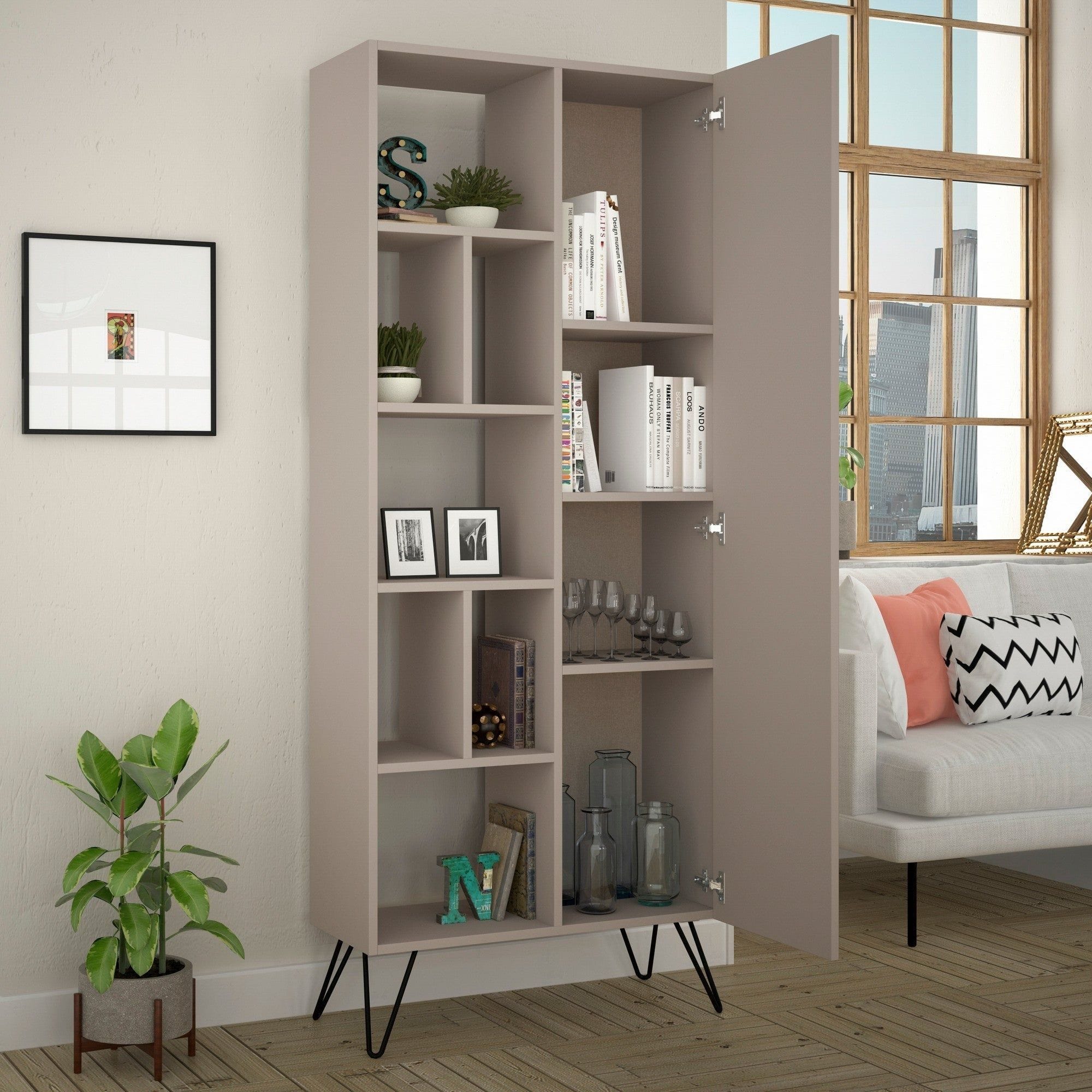 Biblioteca JEDDA BOOKCASE, bej deschis, PAL melaminat/metal, 79x32x190 cm