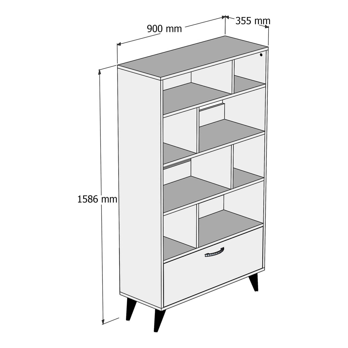 Biblioteca KTB0201, alb/stejar, PAL melaminat, 90x36x160 cm