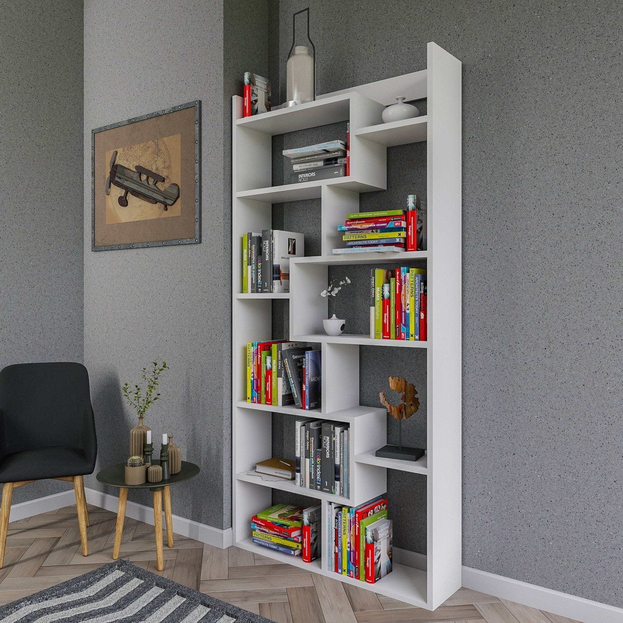 Biblioteca KUTTAP, alb, PAL melaminat, 90x22x182 cm