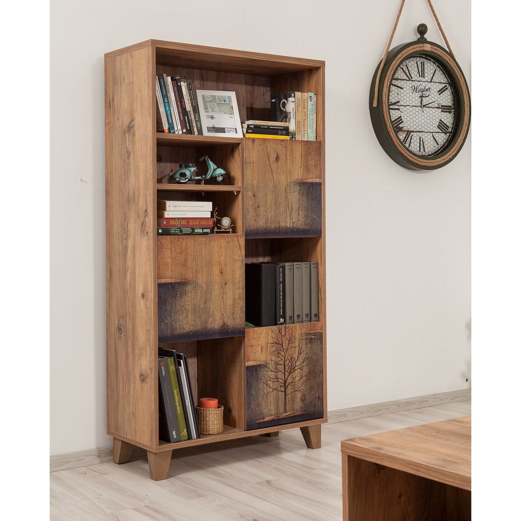 Biblioteca MARINA FLORA-753, pin atlantic, PAL melaminat, 80x36x155 cm