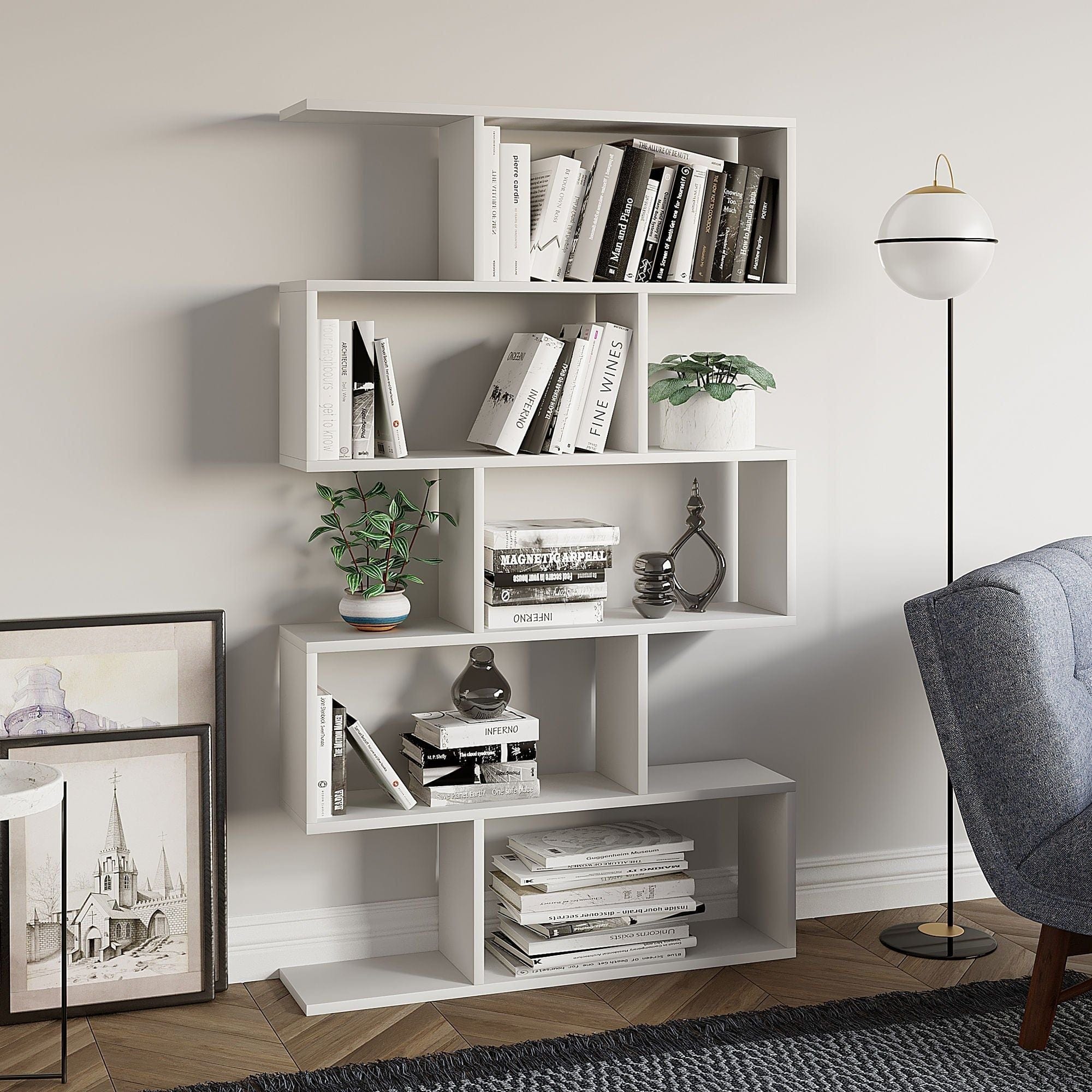 Biblioteca NILUFER, alb, PAL melaminat, 90x20x150 cm