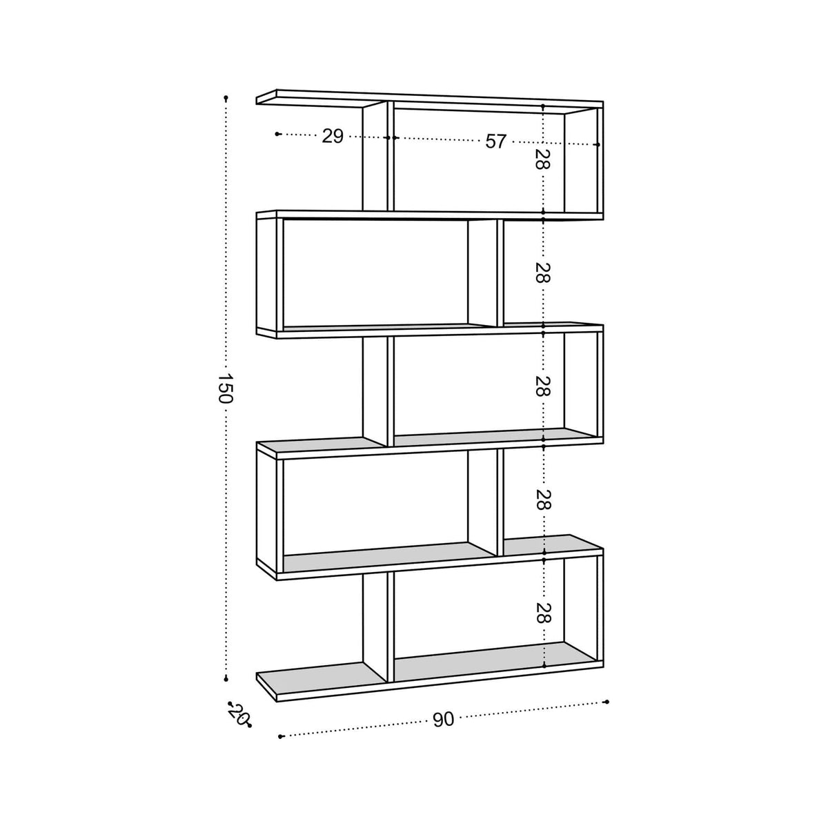 Biblioteca NILUFER, alb, PAL melaminat, 90x20x150 cm