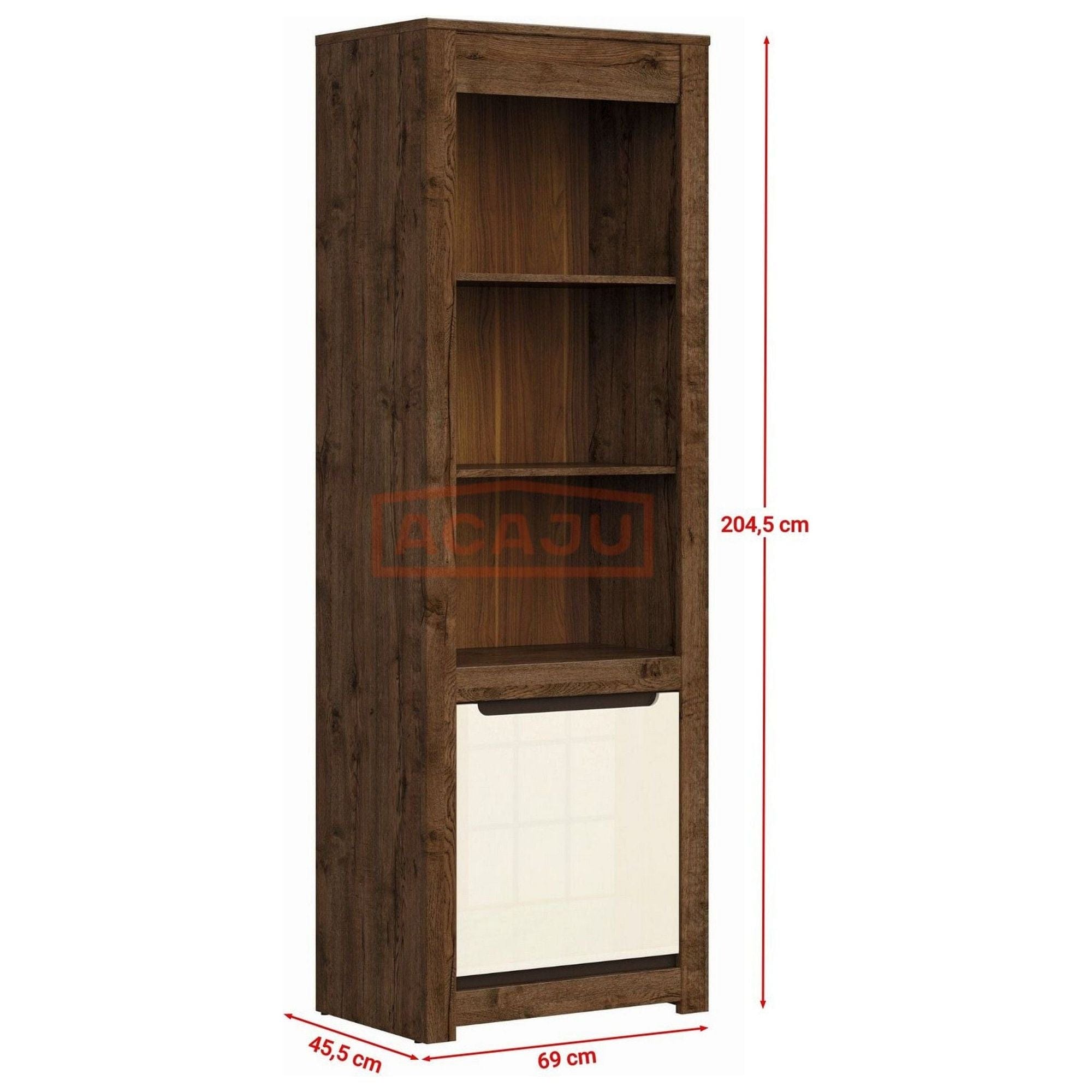 Biblioteca RUSO, stejar inchis/alb perla, PAL, 69x46x205 cm