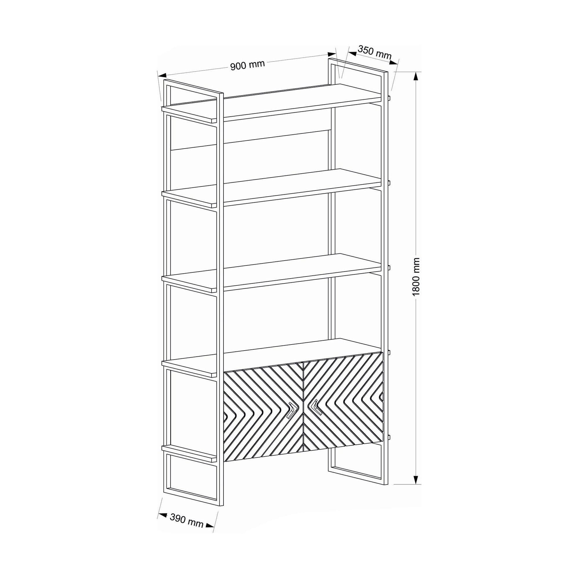 Biblioteca SCALA, nuc/negru, PAL melaminat/metal, 90x39x180 cm