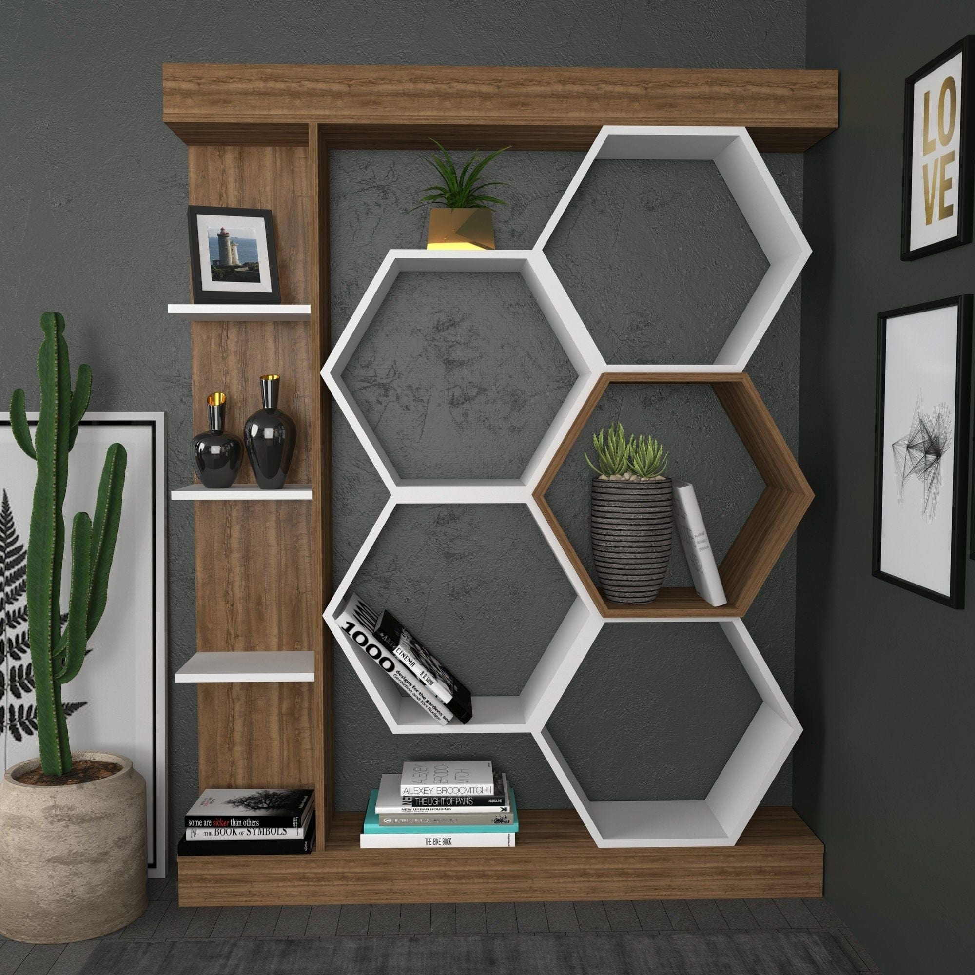 Biblioteca SUENO, stejar/alb, PAL melaminat, 140x30x177 cm