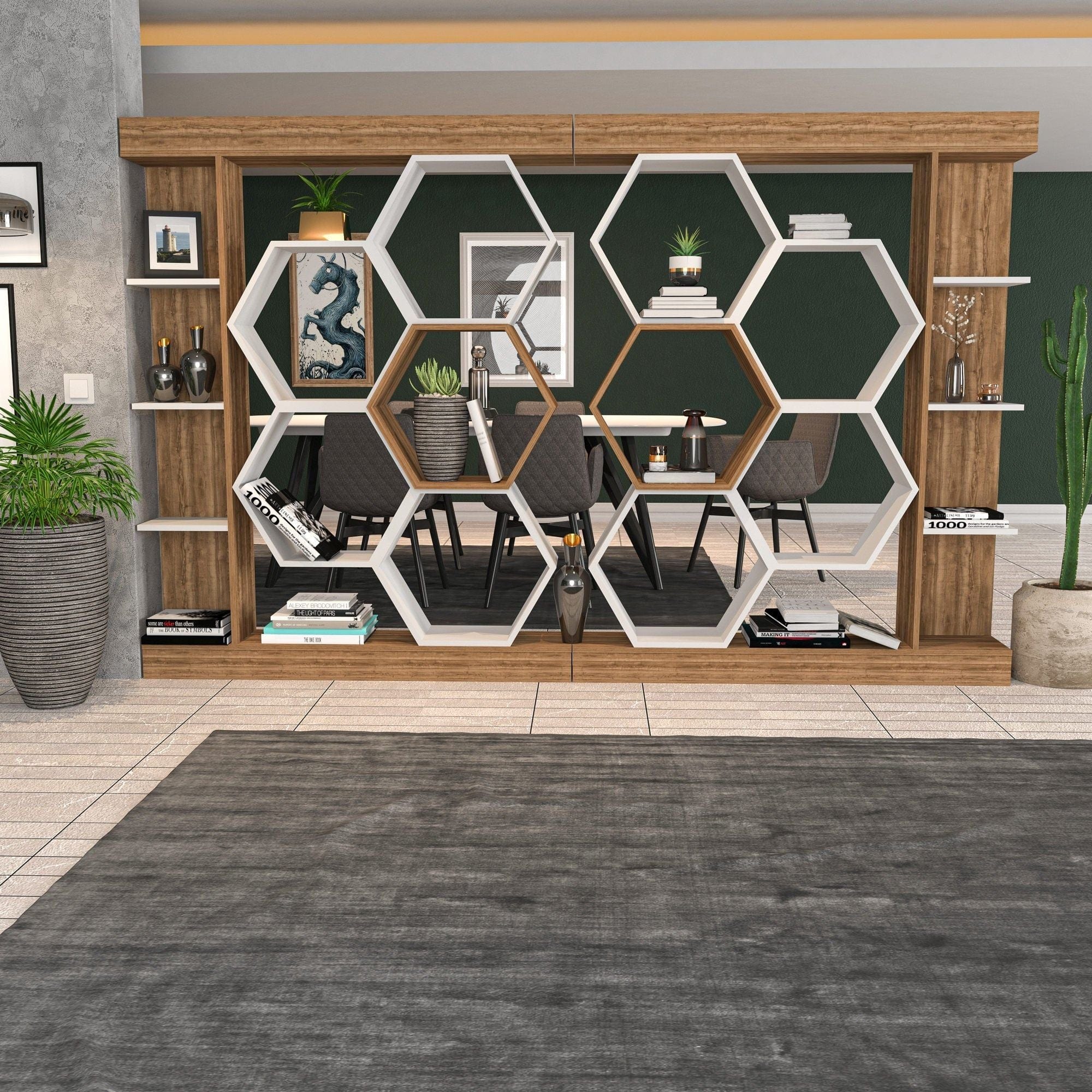 Biblioteca SUENO, stejar/alb, PAL melaminat, 140x30x177 cm