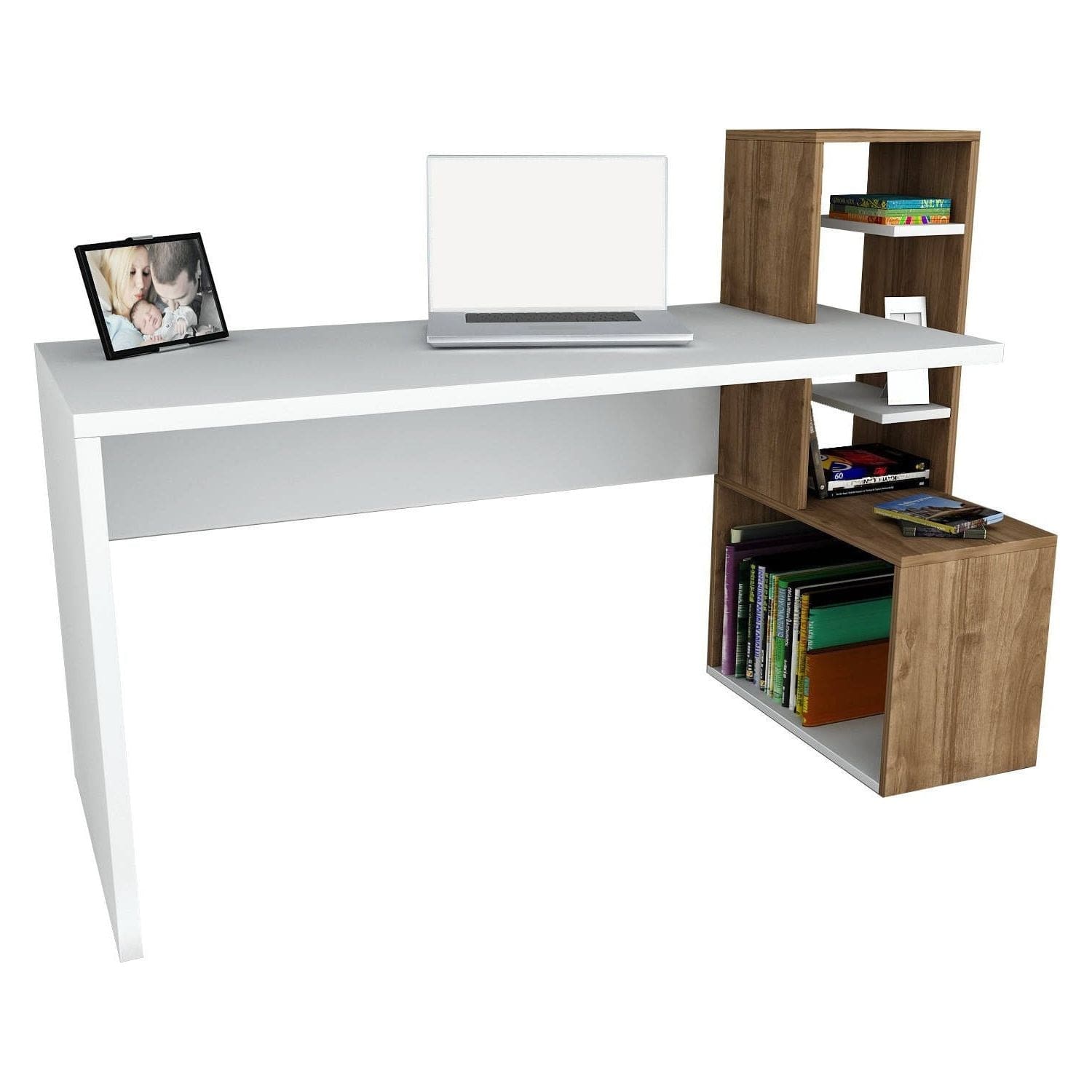 Birou 731WAT3823, alb/nuc, PAL melaminat, 120x60x107 cm