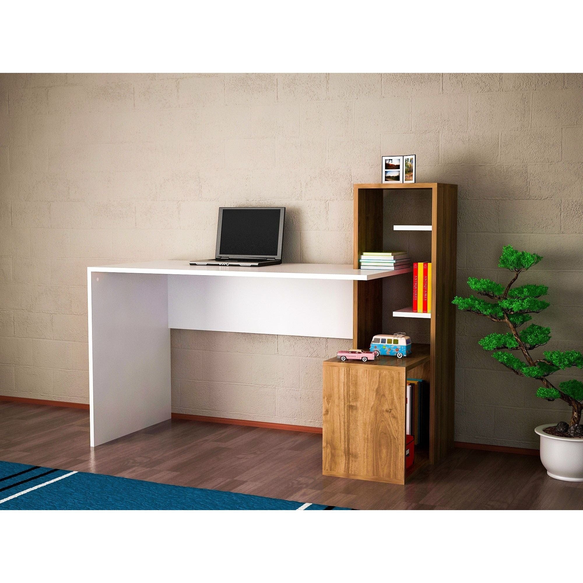 Birou 731WAT3823, alb/nuc, PAL melaminat, 120x60x107 cm