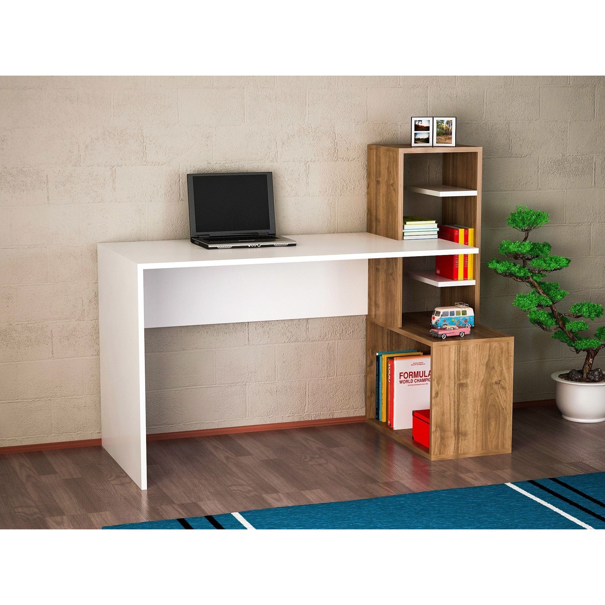 Birou 731WAT3823, alb/nuc, PAL melaminat, 120x60x107 cm