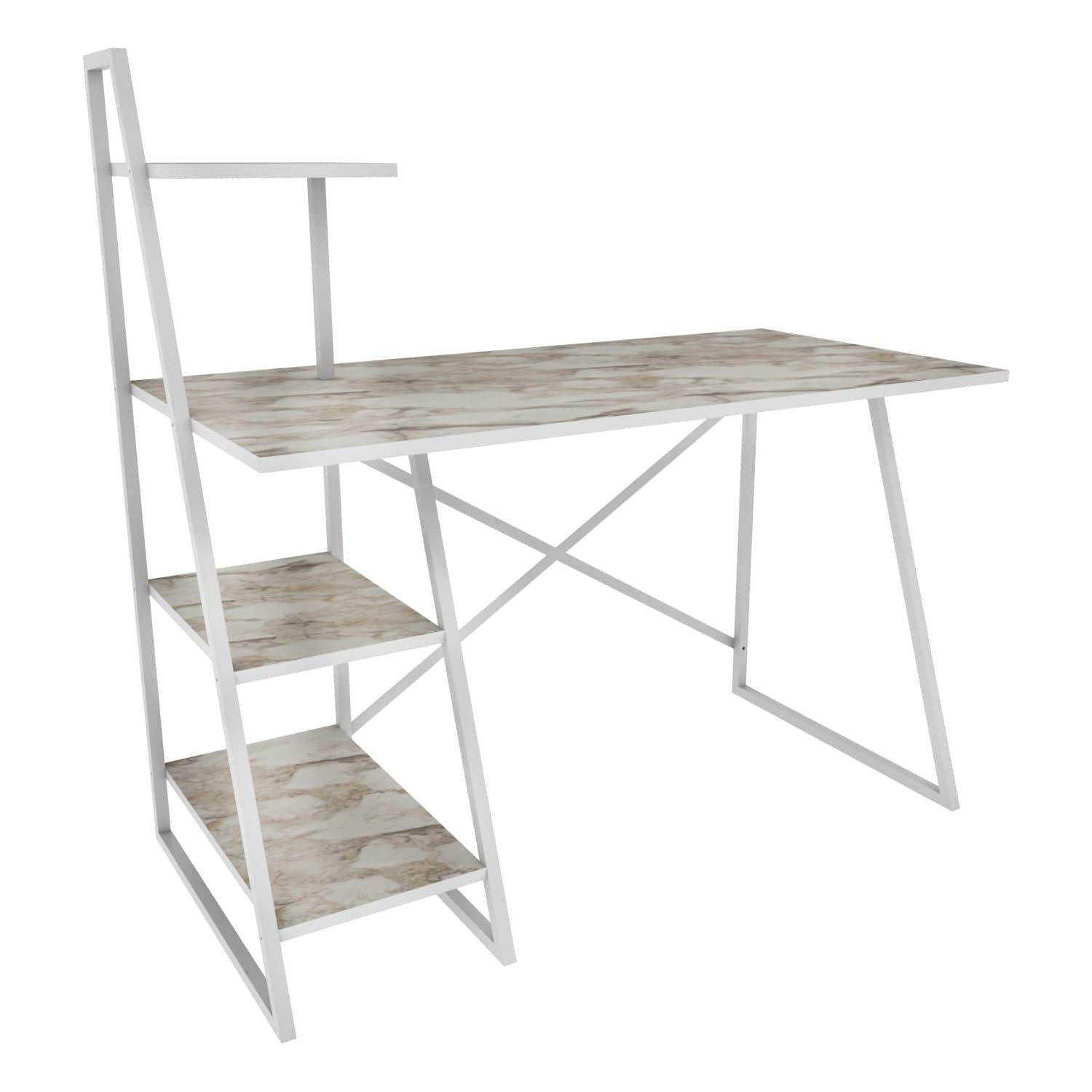 Birou ADMIRA, bej cu efect de marmura/alb, PAL melaminat/metal, 120x60x120 cm