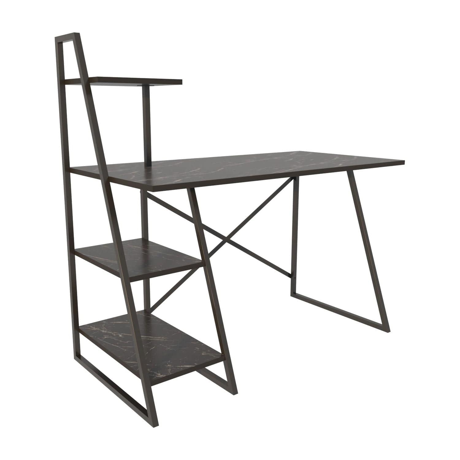 Birou ADMIRA, negru cu efect de marmura, PAL melaminat/metal, 120x60x120 cm