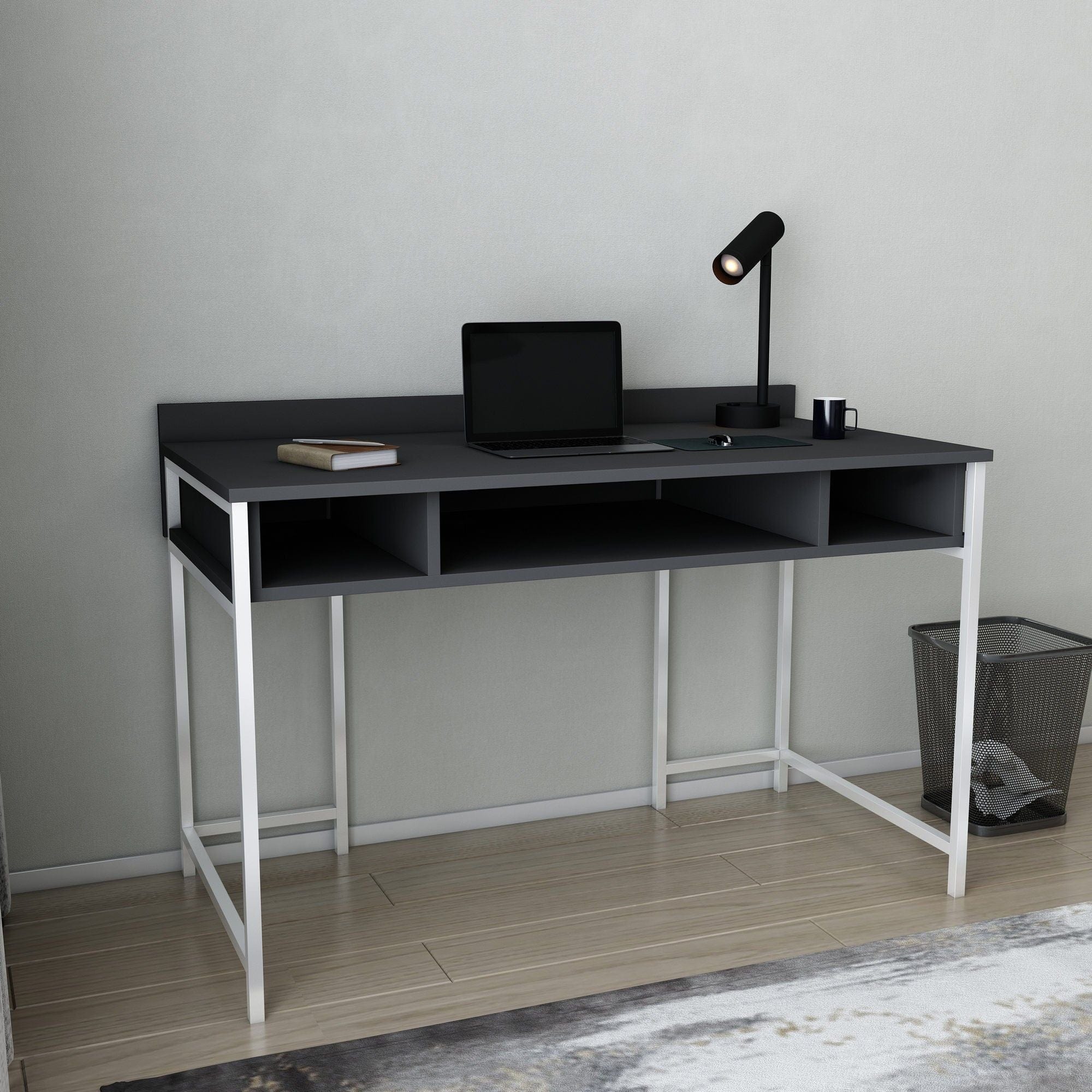 Birou ALMA, alb/gri inchis, PAL melaminat, 120x60x75 cm