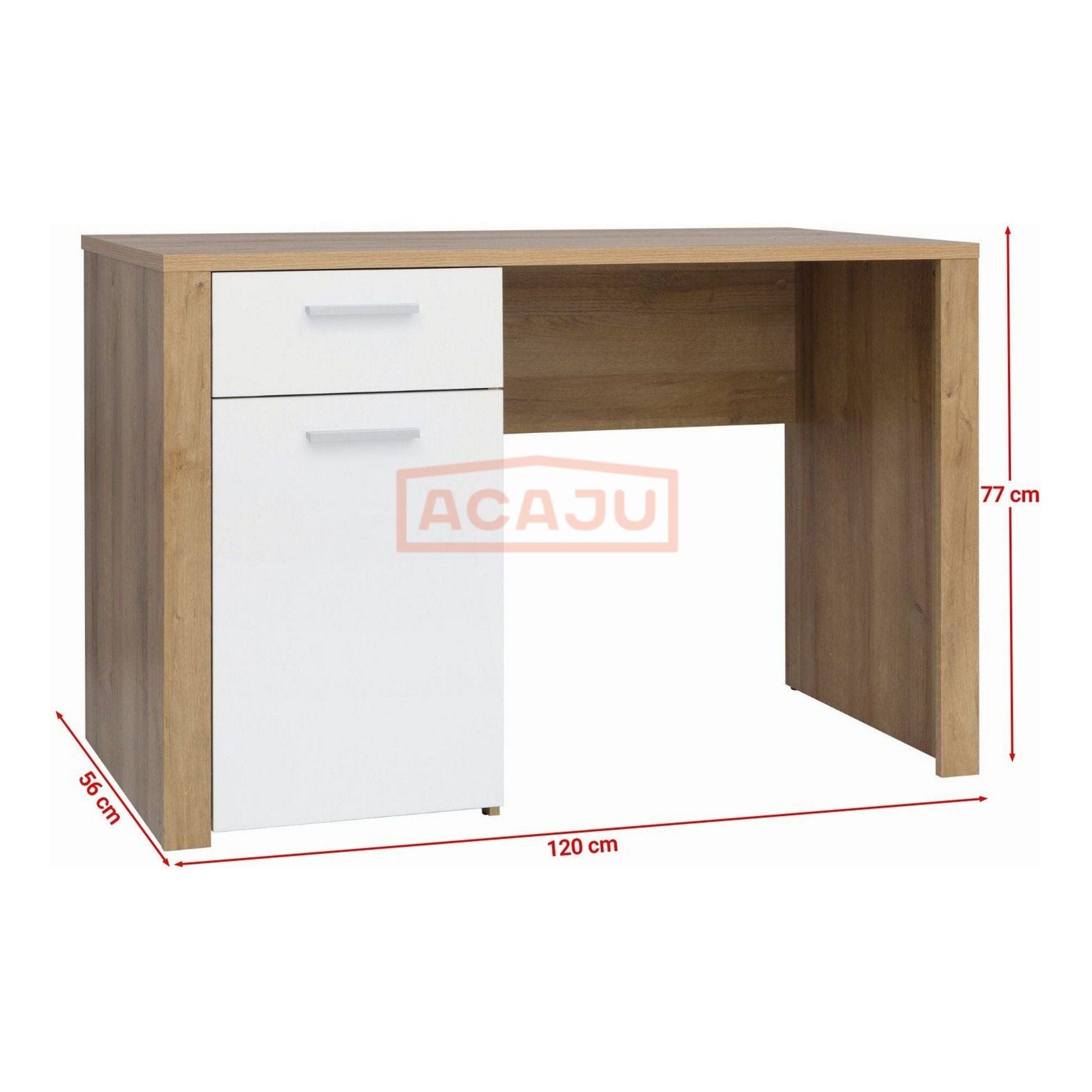 Birou BALDER, stejar/alb, PAL laminat, 120x56x77 cm