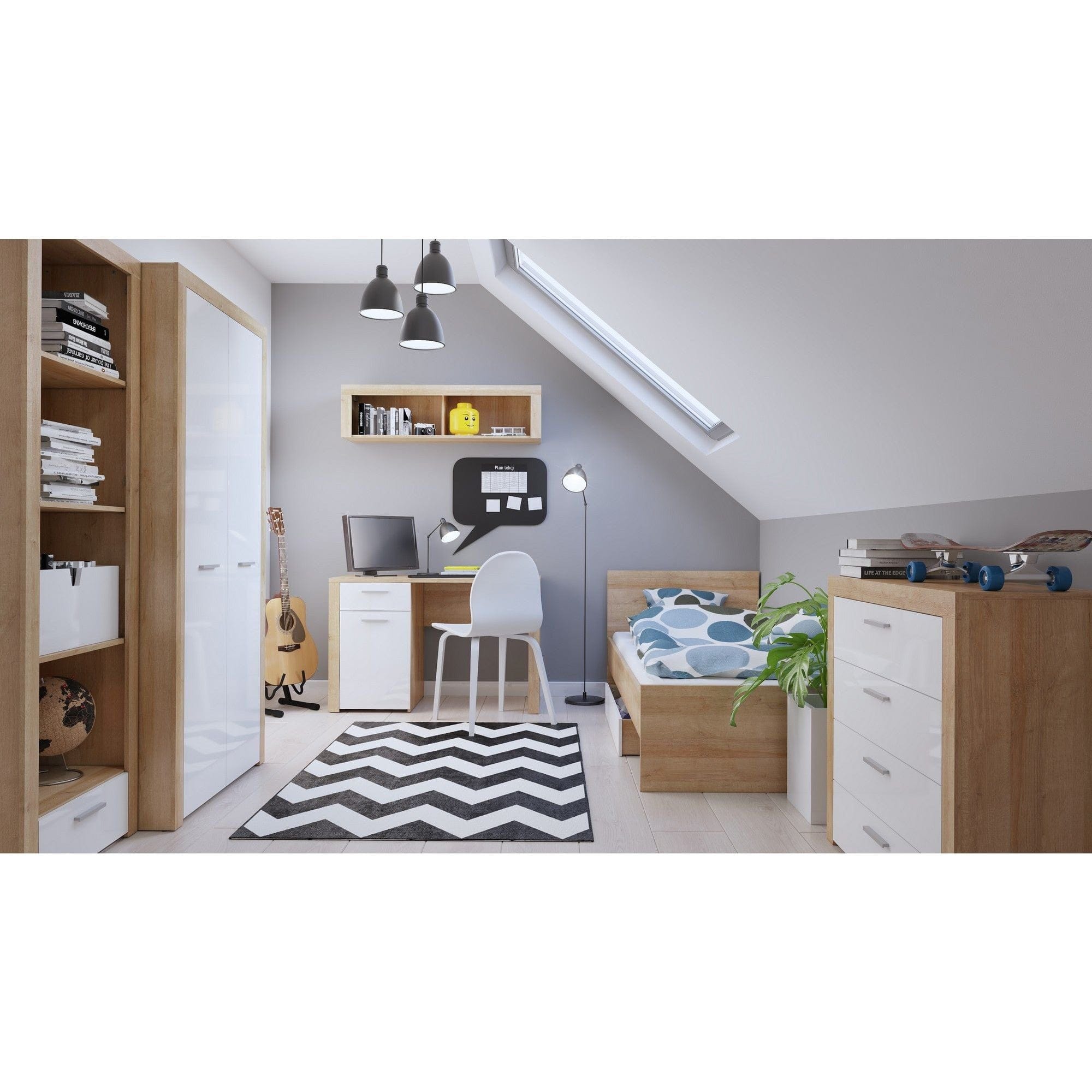 Birou BALDER, stejar/alb, PAL laminat, 120x56x77 cm