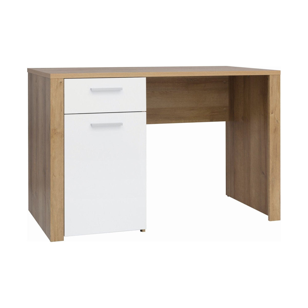 Birou BALDER, stejar/alb, PAL laminat, 120x56x77 cm
