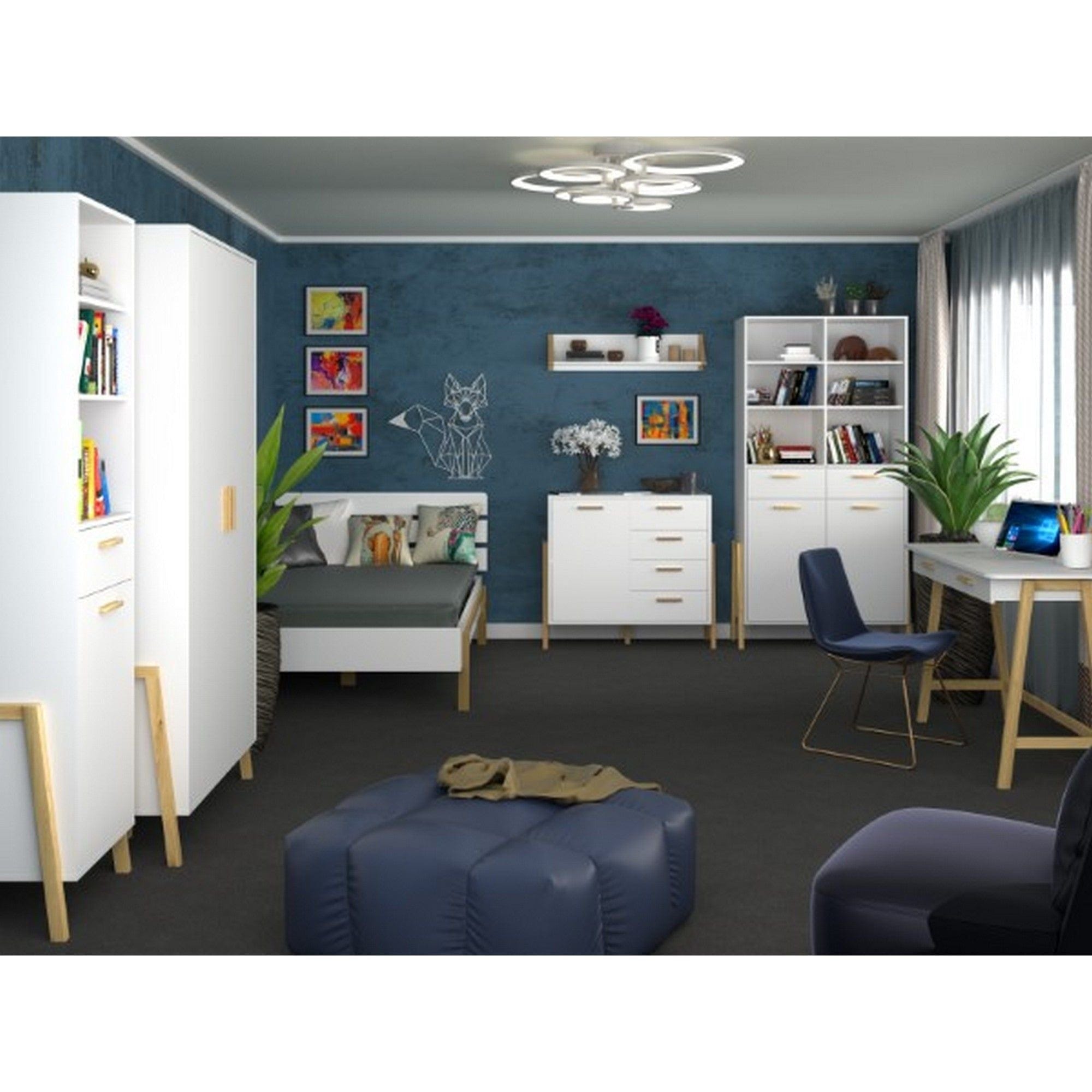 Birou BELLE, stejar/alb, PAL laminat, 120x55x80 cm