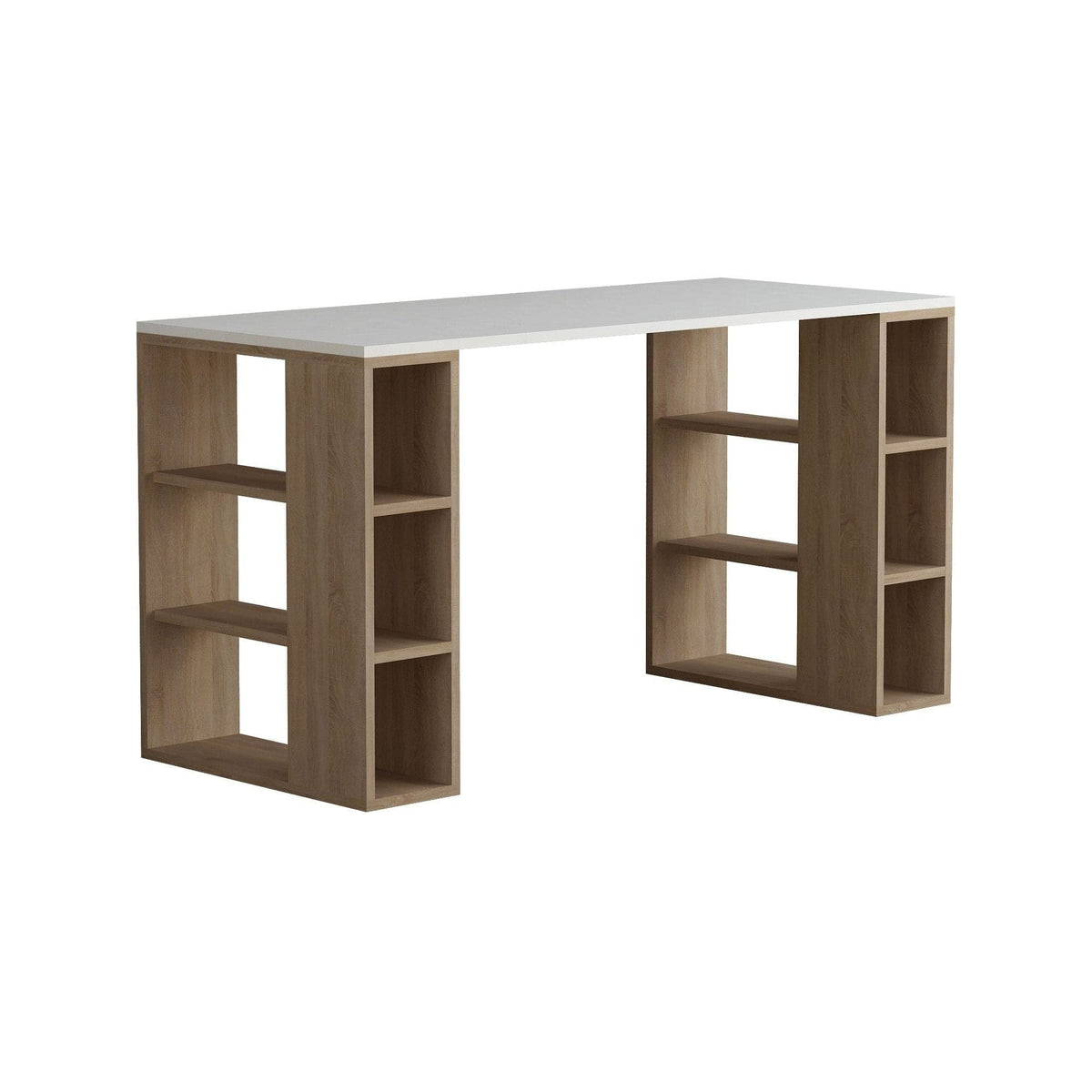 Birou COLMAR, alb/stejar, PAL melaminat, 140x60x75 cm