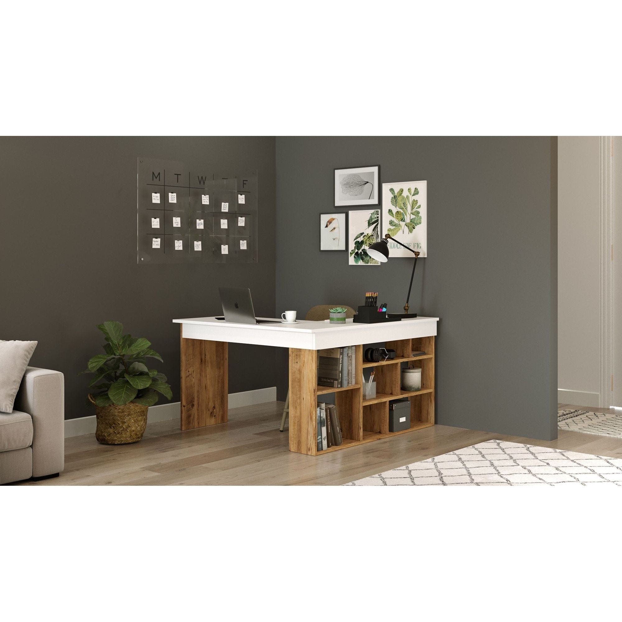 Birou CT5-AW, alb/pin atlantic, PAL melaminat, 129x120x72 cm