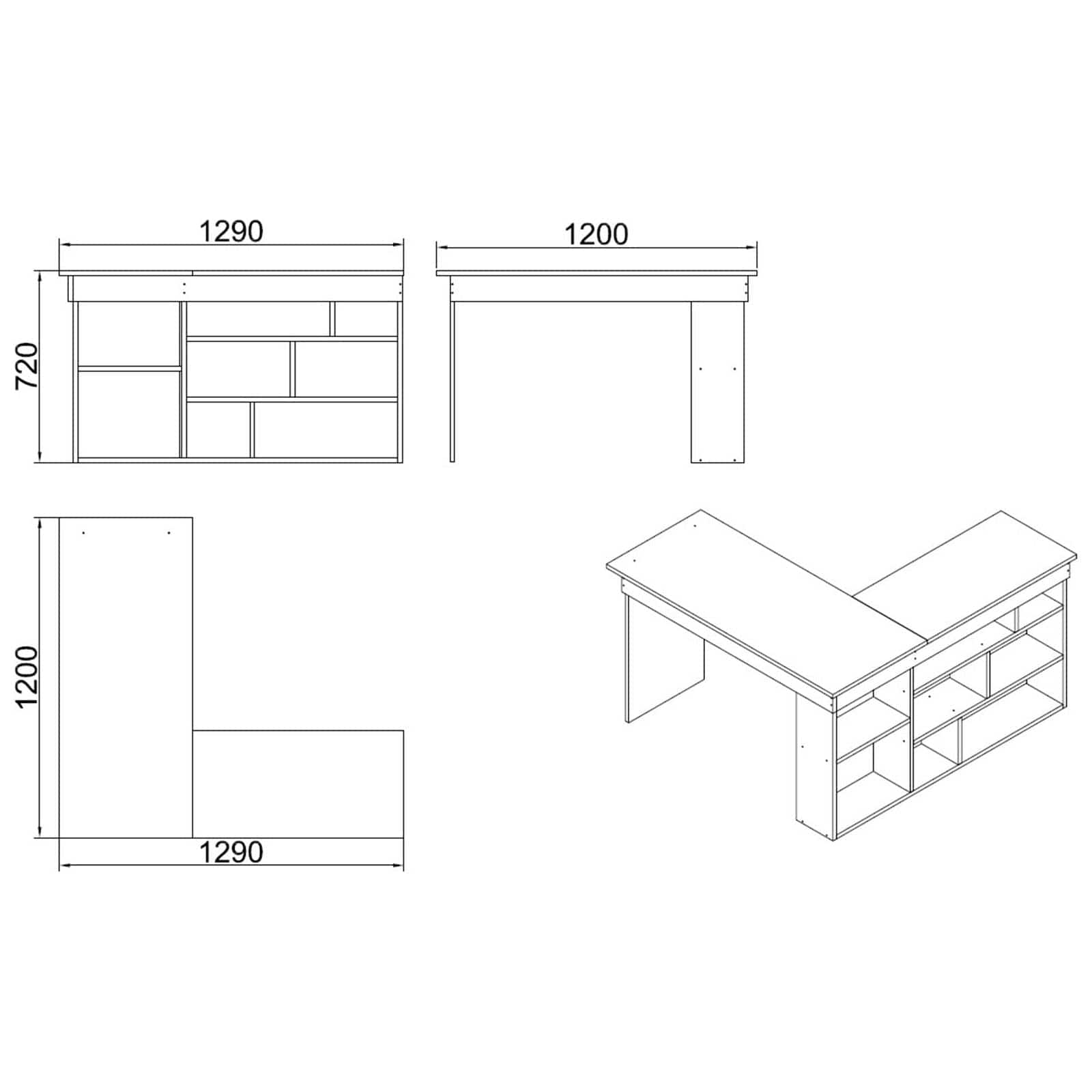 Birou CT5-AW, alb/pin atlantic, PAL melaminat, 129x120x72 cm