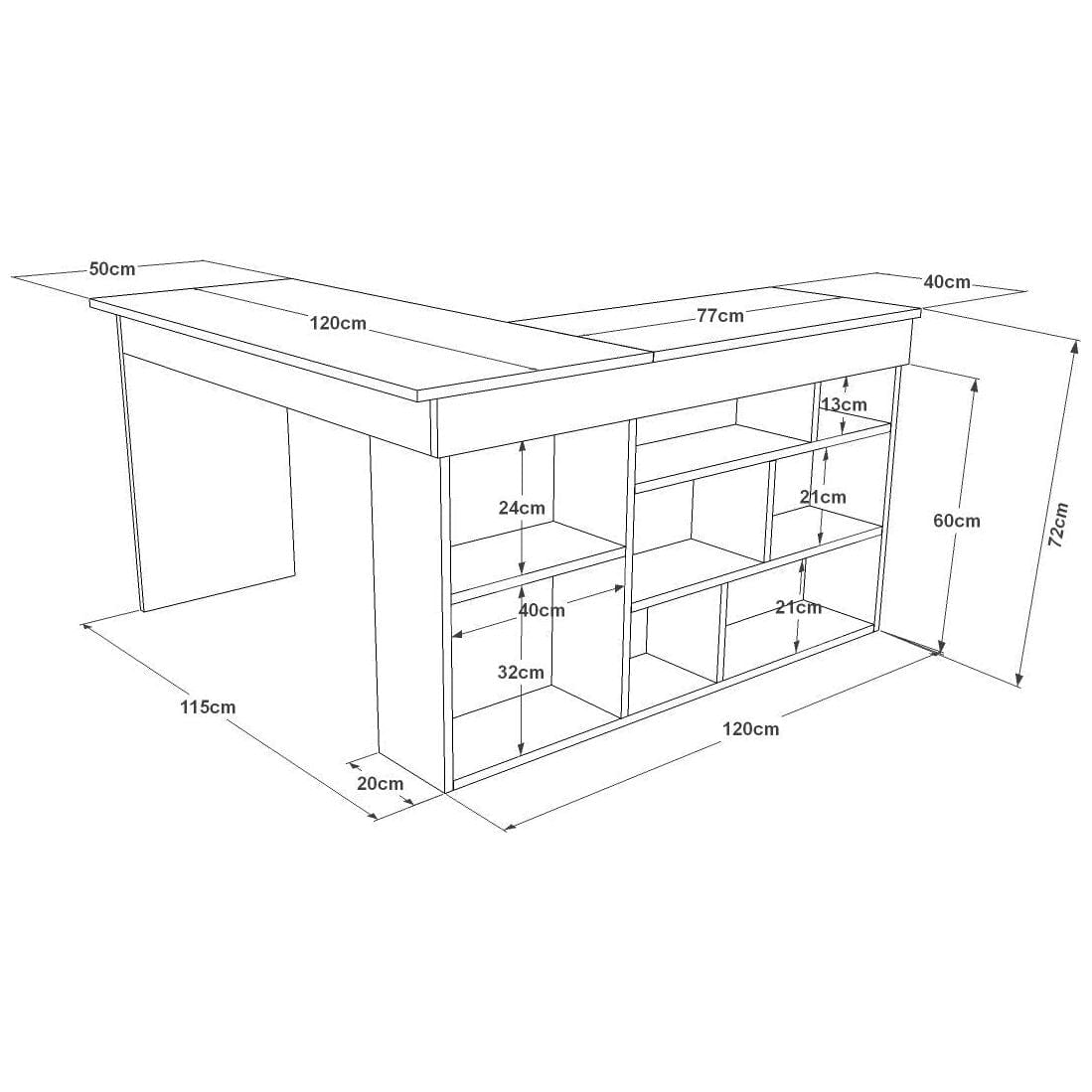 Birou CT5-AW, alb/pin atlantic, PAL melaminat, 129x120x72 cm