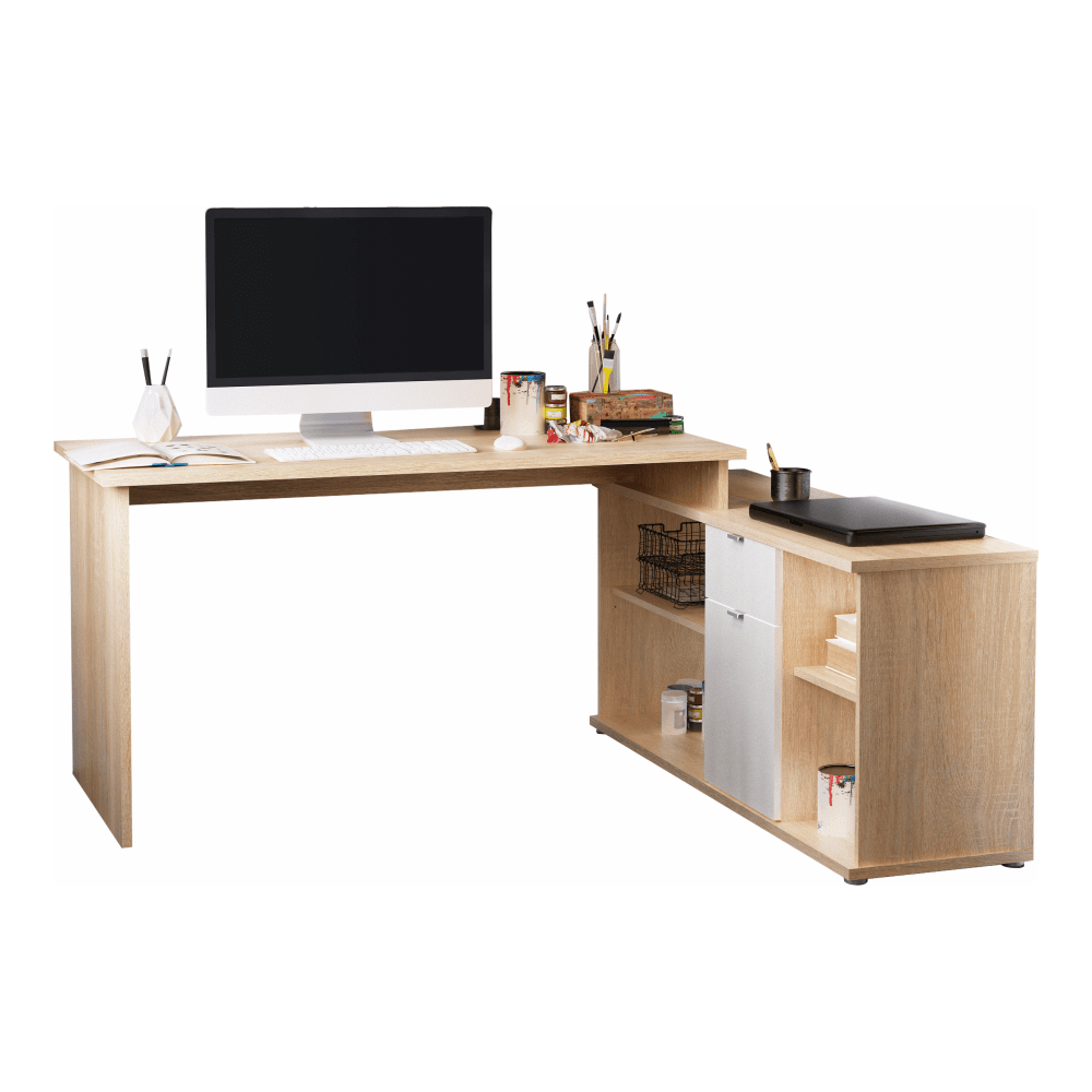 Birou DALTON 2 NEW VE 02, stejar sonoma/alb, PAL melaminat, 168x138x75 cm