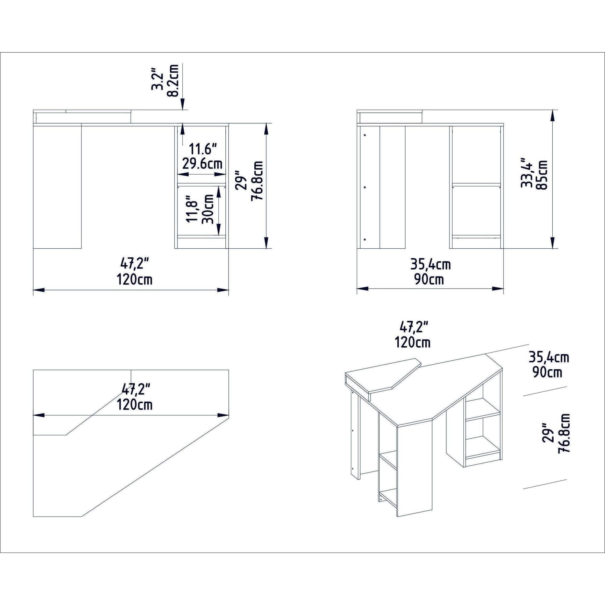 Birou de colt FLOATING, nuc inchis, PAL melaminat, 120x90x77 cm