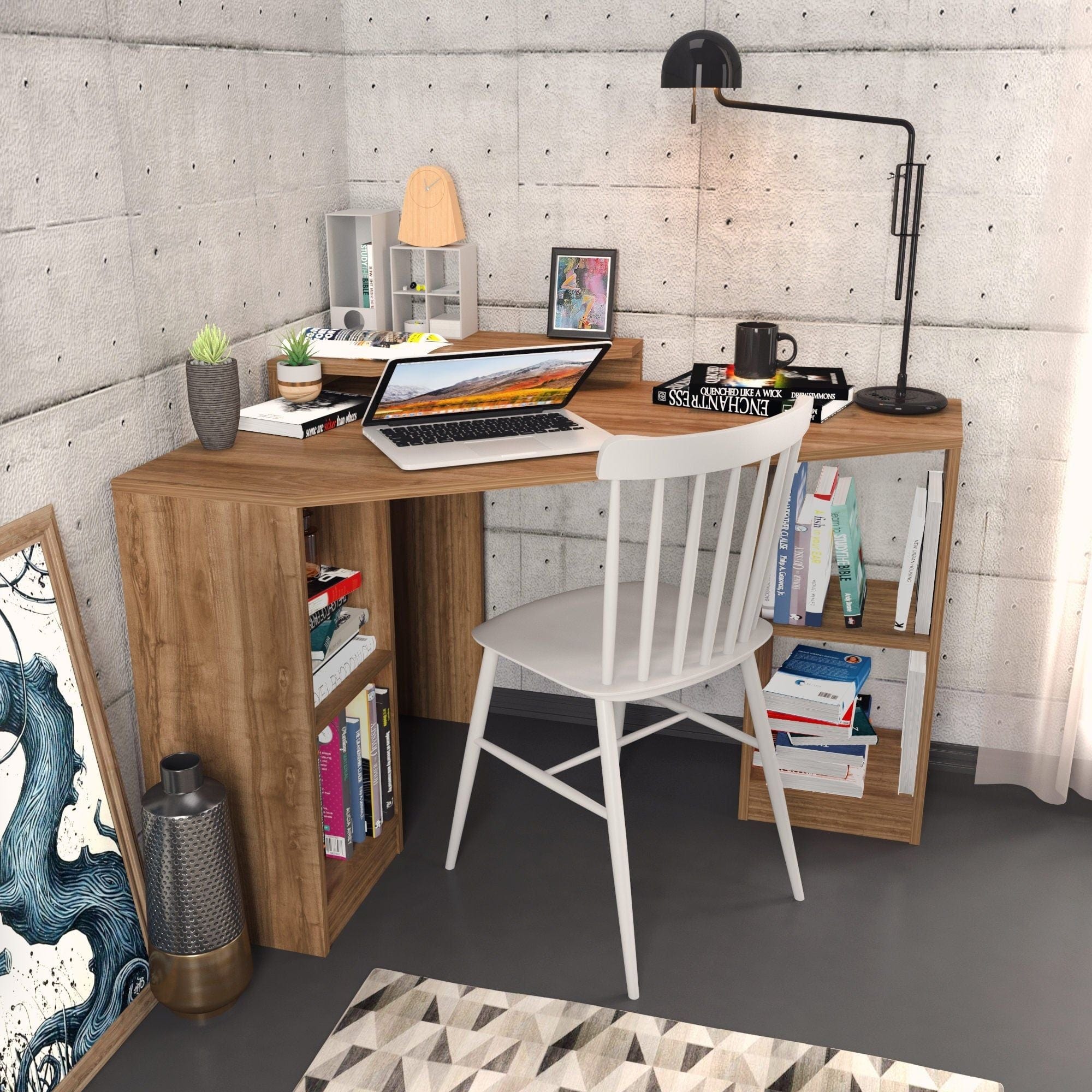 Birou de colt FLOATING, nuc inchis, PAL melaminat, 120x90x77 cm