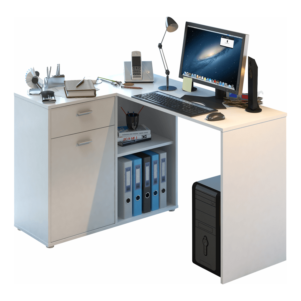 Birou de colt KALIMERO, alb, PAL melaminat, 120x90x76 cm