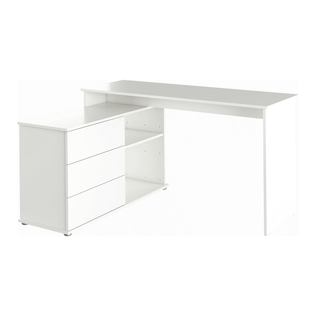 Birou de colt TERINO, alb, PAL laminat, 138x50/110x75 cm