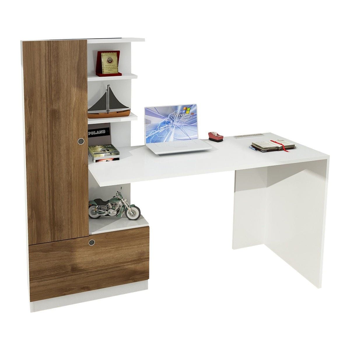 Birou DOMINGOS, alb/alun, PAL melaminat, 120x74x120 cm