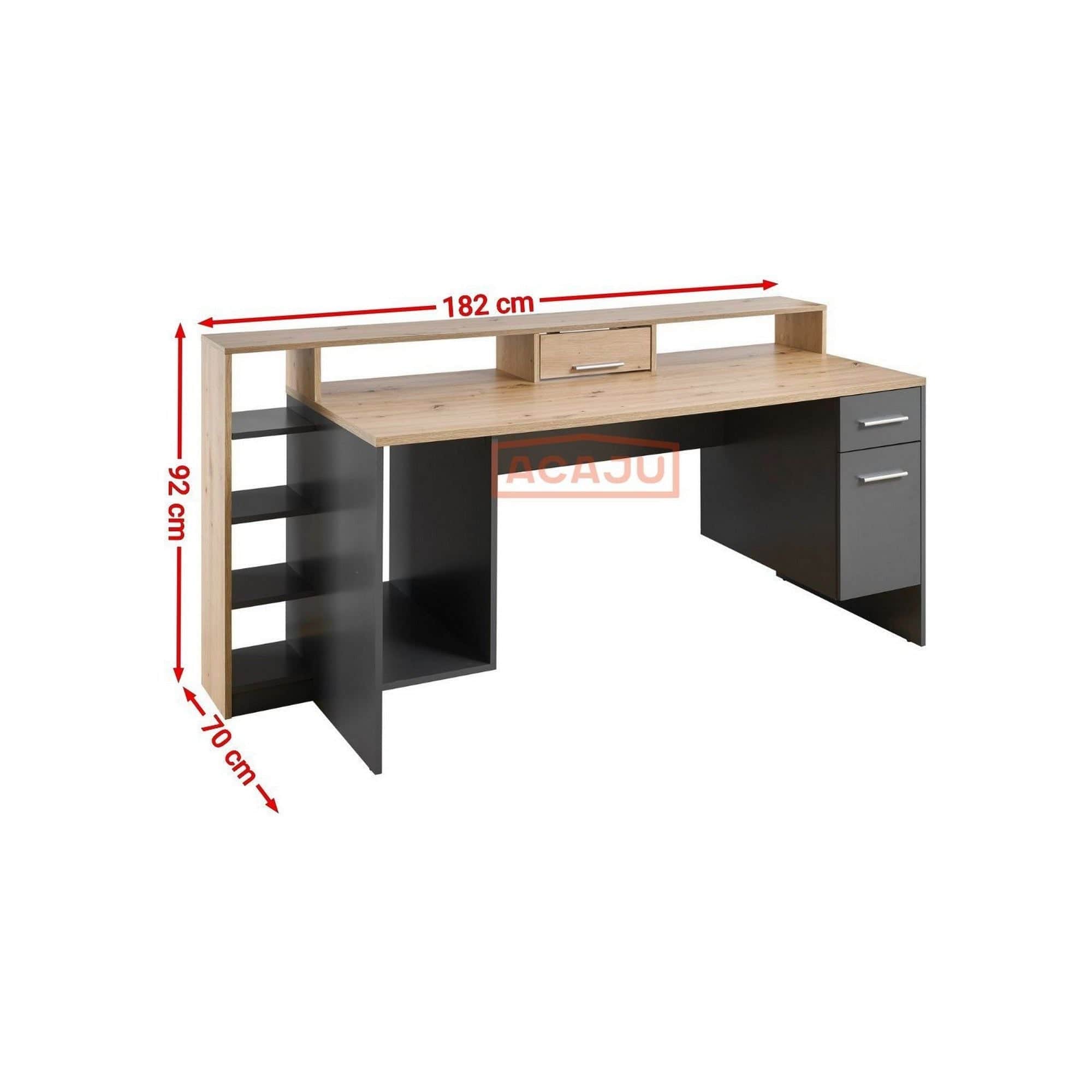 Birou gaming HIGHSCORE 4, stejar artisan/gri grafit, cu iluminare LED, 182x70x92 cm
