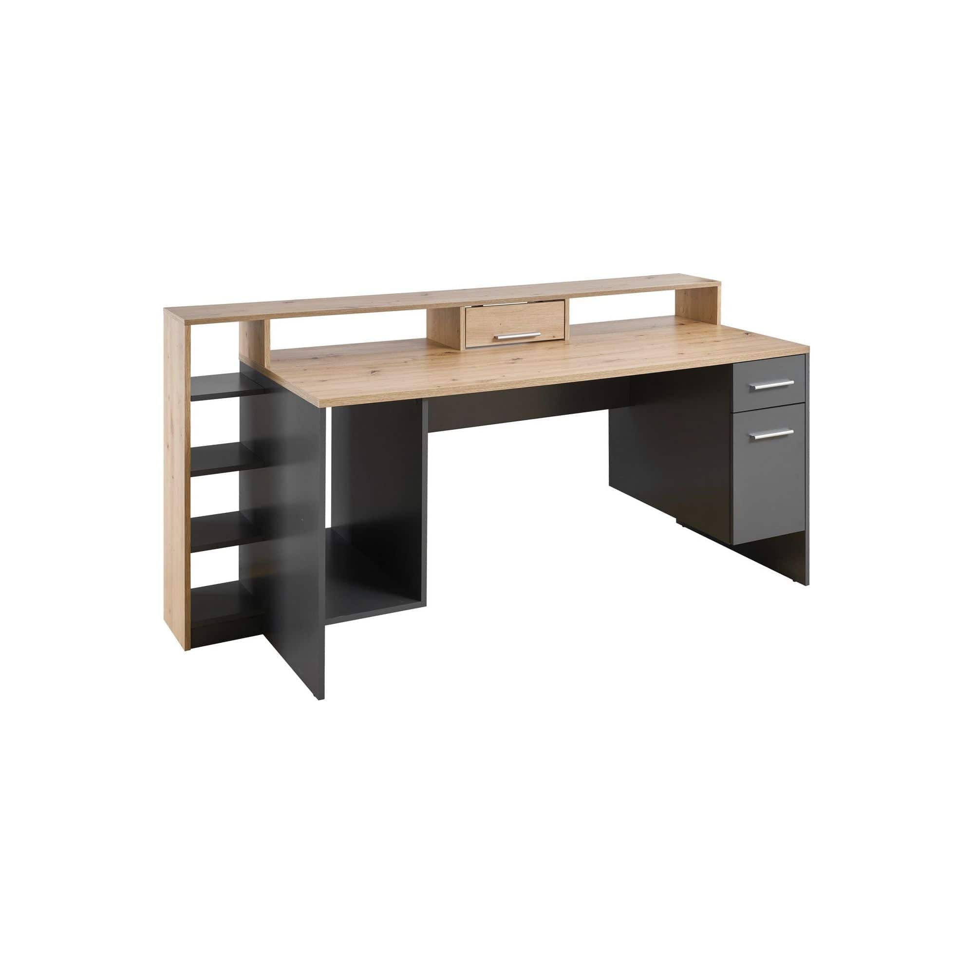 Birou gaming HIGHSCORE 4, stejar artisan/gri grafit, cu iluminare LED, 182x70x92 cm