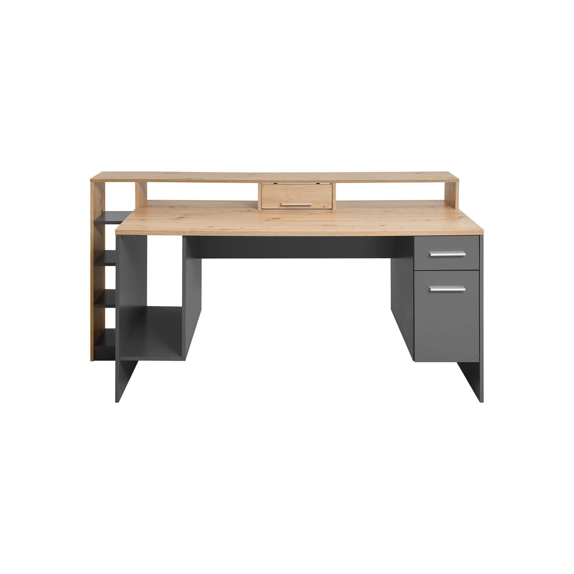 Birou gaming HIGHSCORE 4, stejar artisan/gri grafit, cu iluminare LED, 182x70x92 cm