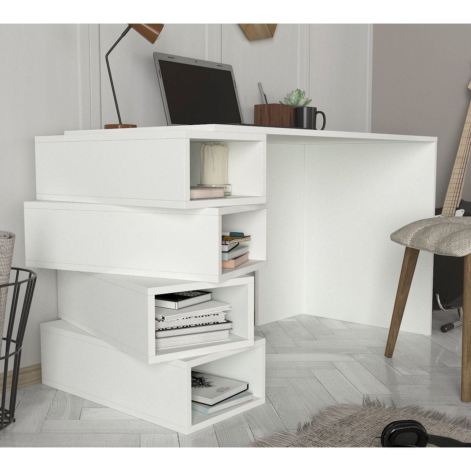 Birou JENGA, alb, PAL melaminat, 130x60x75 cm