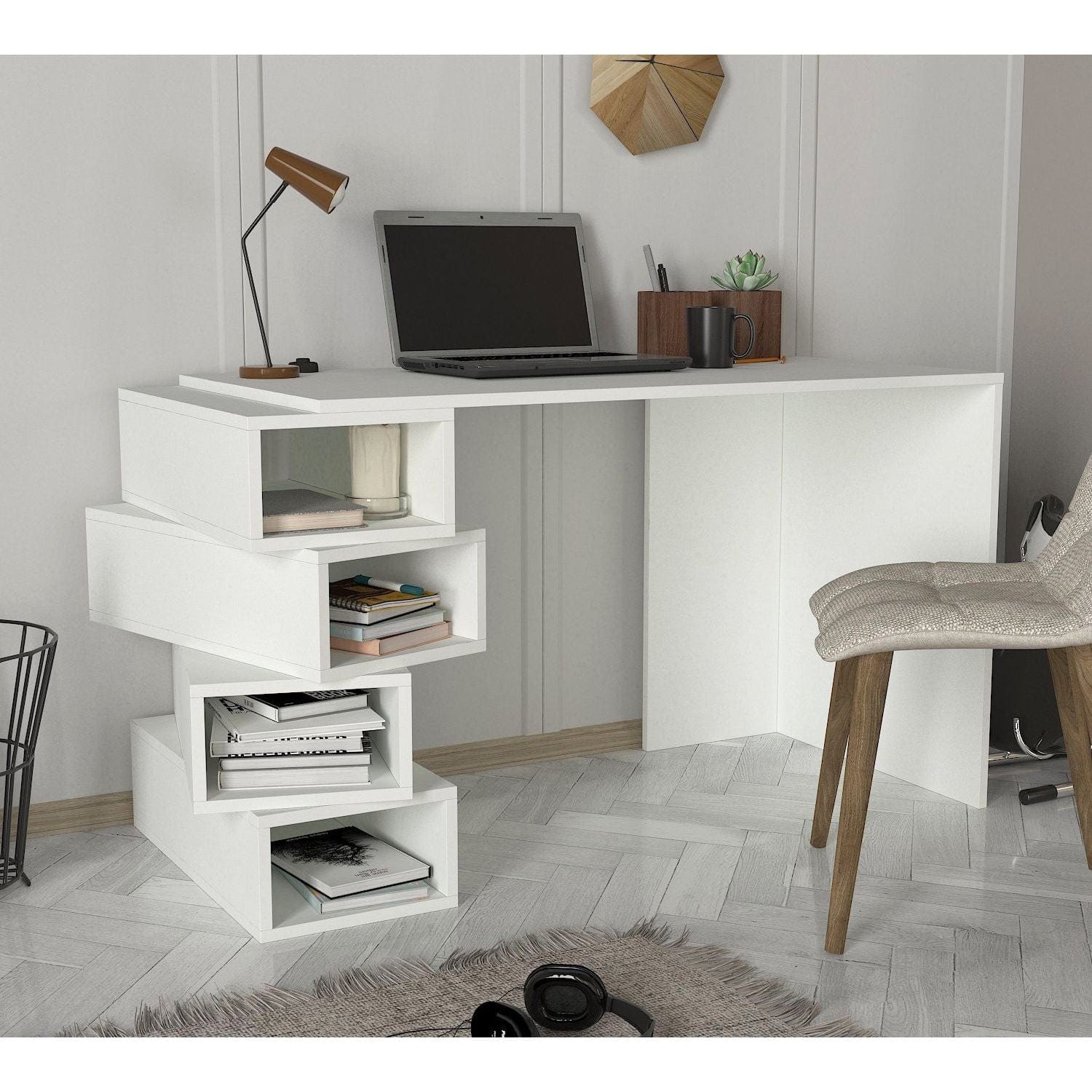 Birou JENGA, alb, PAL melaminat, 130x60x75 cm