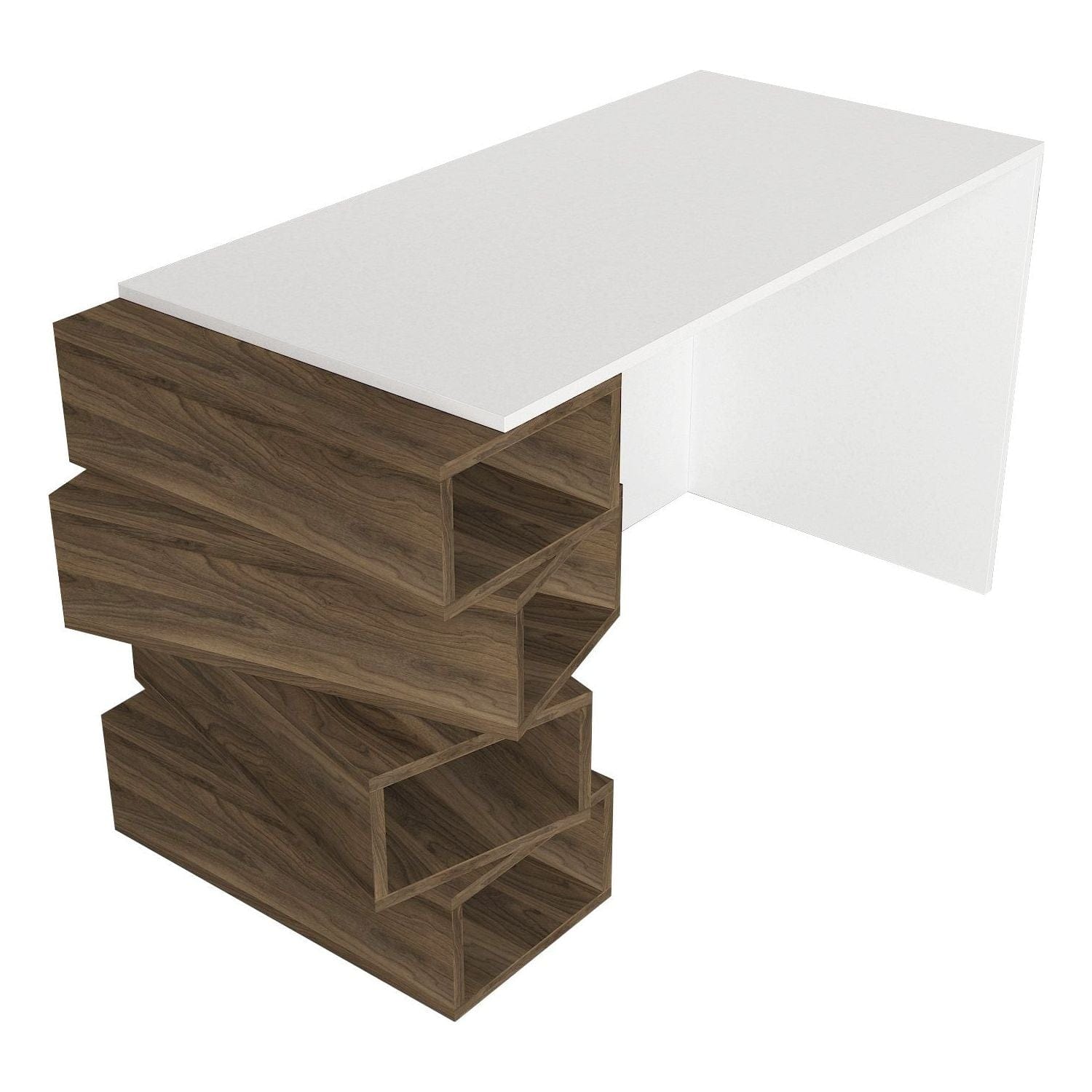 Birou JENGA, nuc/alb, PAL melaminat, 130x60x75 cm