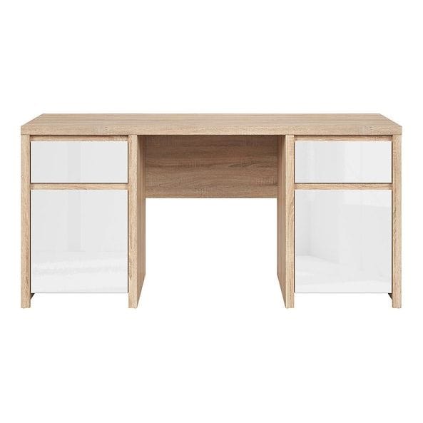 Birou KASPIAN, stejar sonoma/alb lucios, PAL, 160x66x77 cm