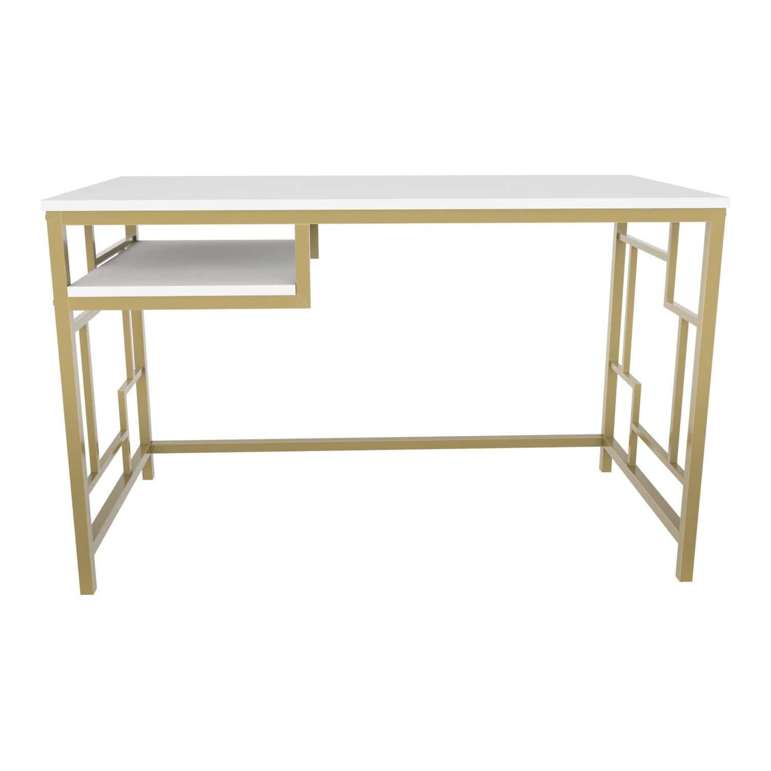 Birou KENNESAW, alb/auriu, PAL melaminat/metal, 120x60x75 cm