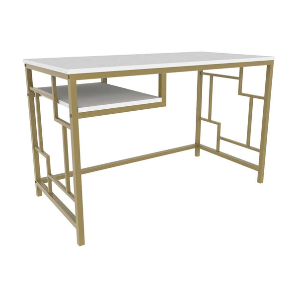 Birou KENNESAW, alb/auriu, PAL melaminat/metal, 120x60x75 cm