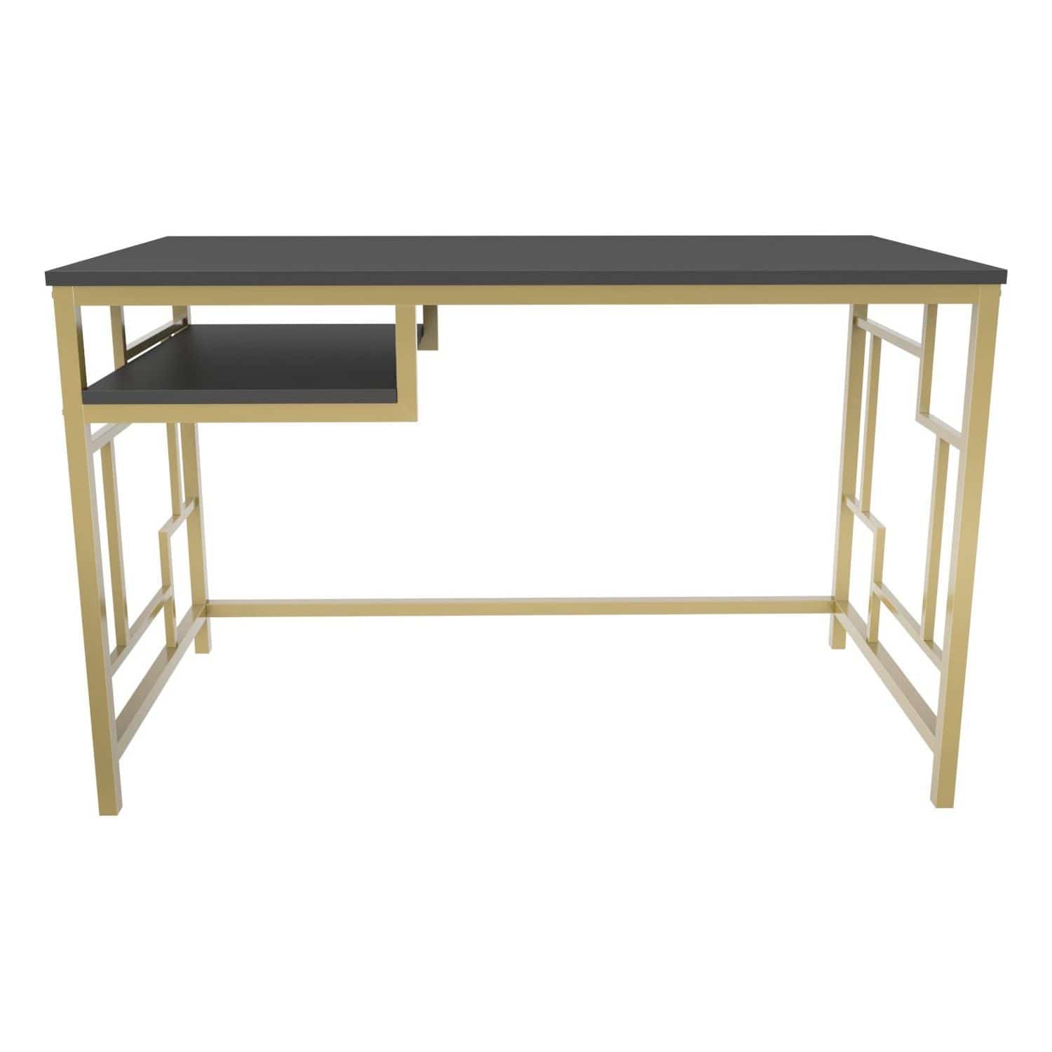 Birou KENNESAW, gri antracit/auriu, PAL melaminat/metal, 120x60x75 cm