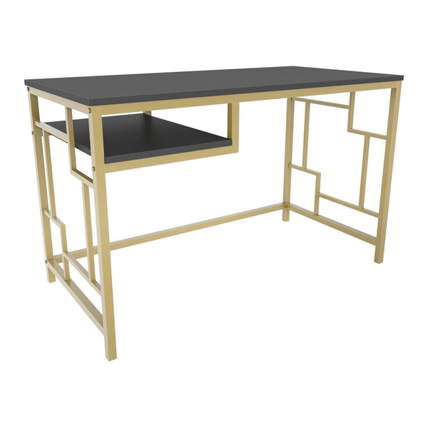 Birou KENNESAW, gri antracit/auriu, PAL melaminat/metal, 120x60x75 cm