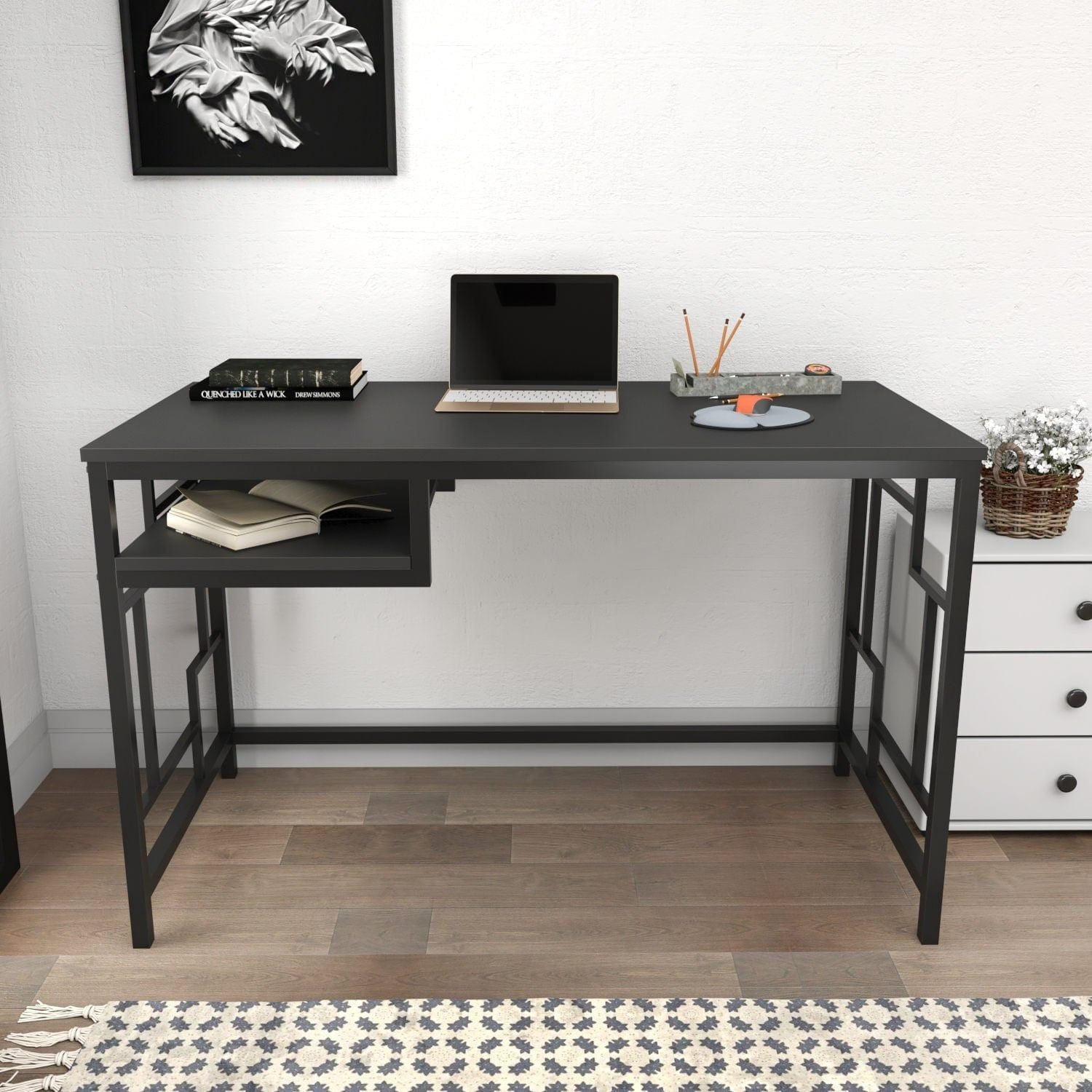 Birou KENNESAW, gri antracit/negru, PAL melaminat, 120x60x74 cm