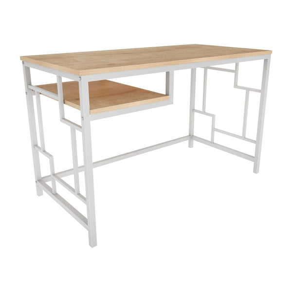 Birou KENNESAW, stejar/alb, PAL melaminat/metal, 120x60x75 cm