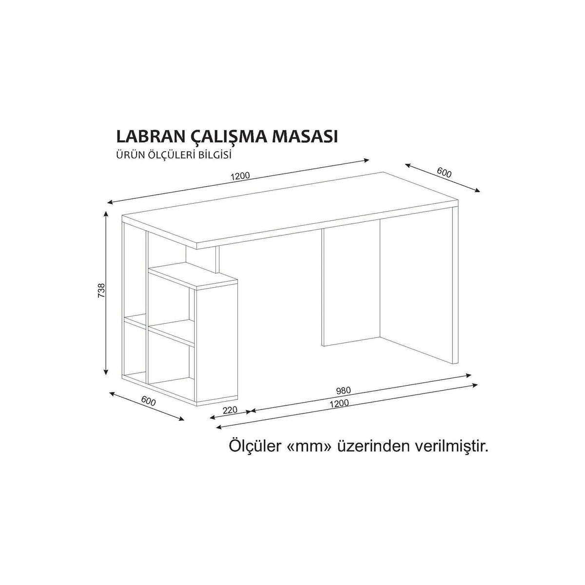 Birou LABRAN, alb/stejar, PAL melaminat, 120x60x74 cm