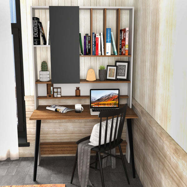 Birou LEMN, nuc/negru, PAL melaminat, 120x60x197 cm